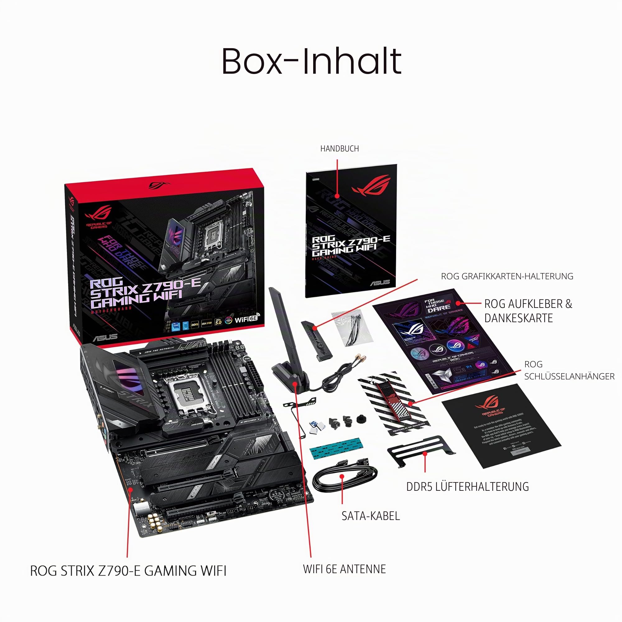 ASUS ROG Strix Z790-E Gaming WiFi Mainboard Sockel Intel LGA1700 (ATX, DDR5 Speicher, 5X M.2, PCIe 5.0, WiFi 6E, AI Overclocking, Aura Sync)