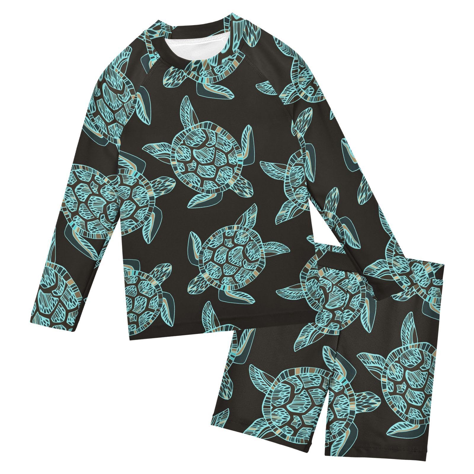 Aflyko Boys' Rash Guard Set Sea Turtle Zen Aqua SPF 50+ Sun Protection 2 Piece Swimsuit