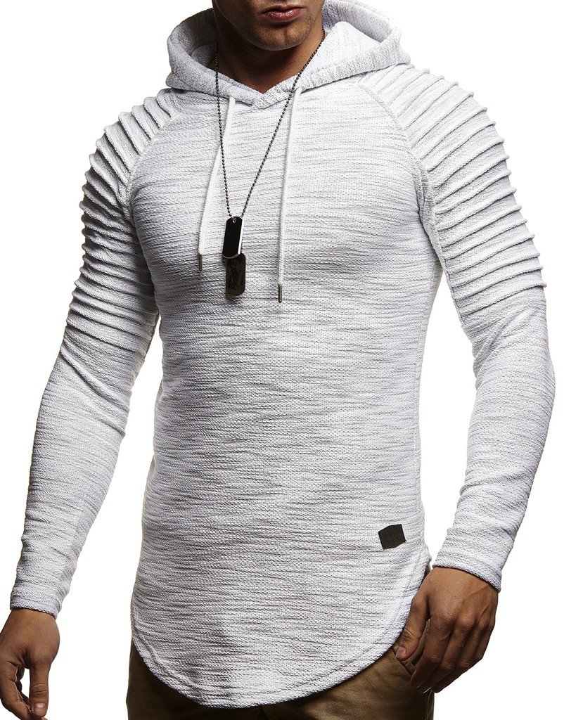 Leif Nelson Herren Kapuzenpullover Slim Fit Baumwolle-Anteil Moderner weißer Herren Hoodie-Sweatshirt-Pulli Langarm Herren schwarzer Pullover-Shirt mit Kapuze LN8128