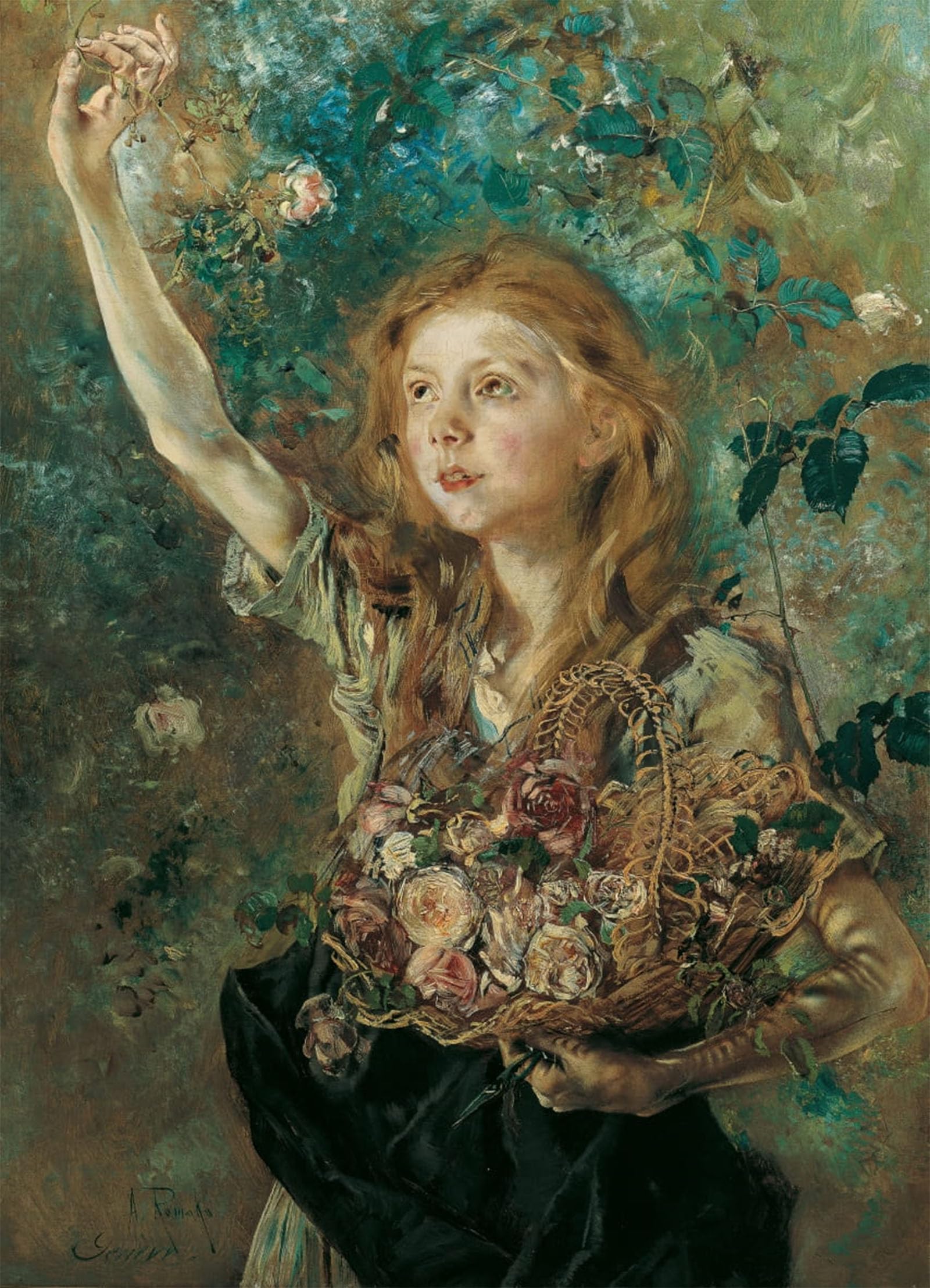 ARTXLXXBN Famous Print Painting Colorful Art Print the Rose Picker by Anton Romako Canvas Art Decorations for Home Decor 60x90cm