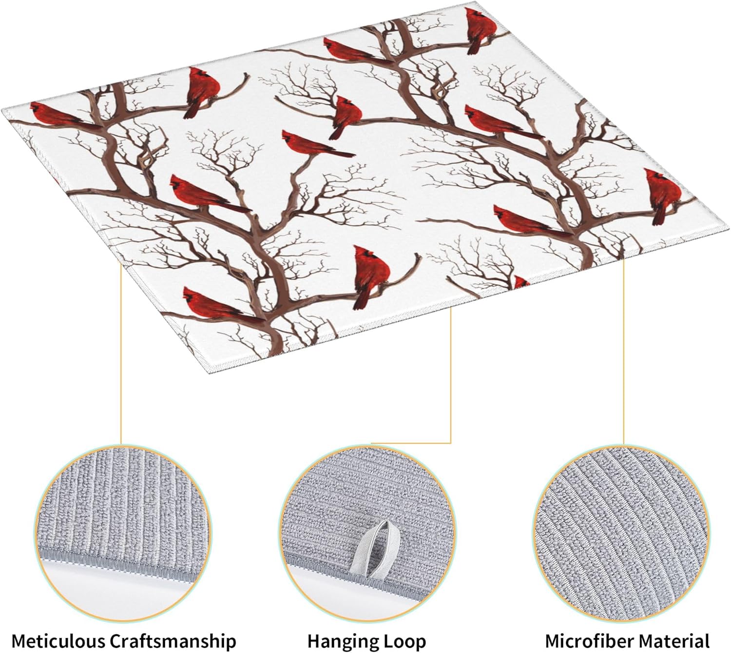 Winter Cardinal Birds Oven Mitts and Pot Holders Sets of 3 and Dish Drying Mat 16"x18"