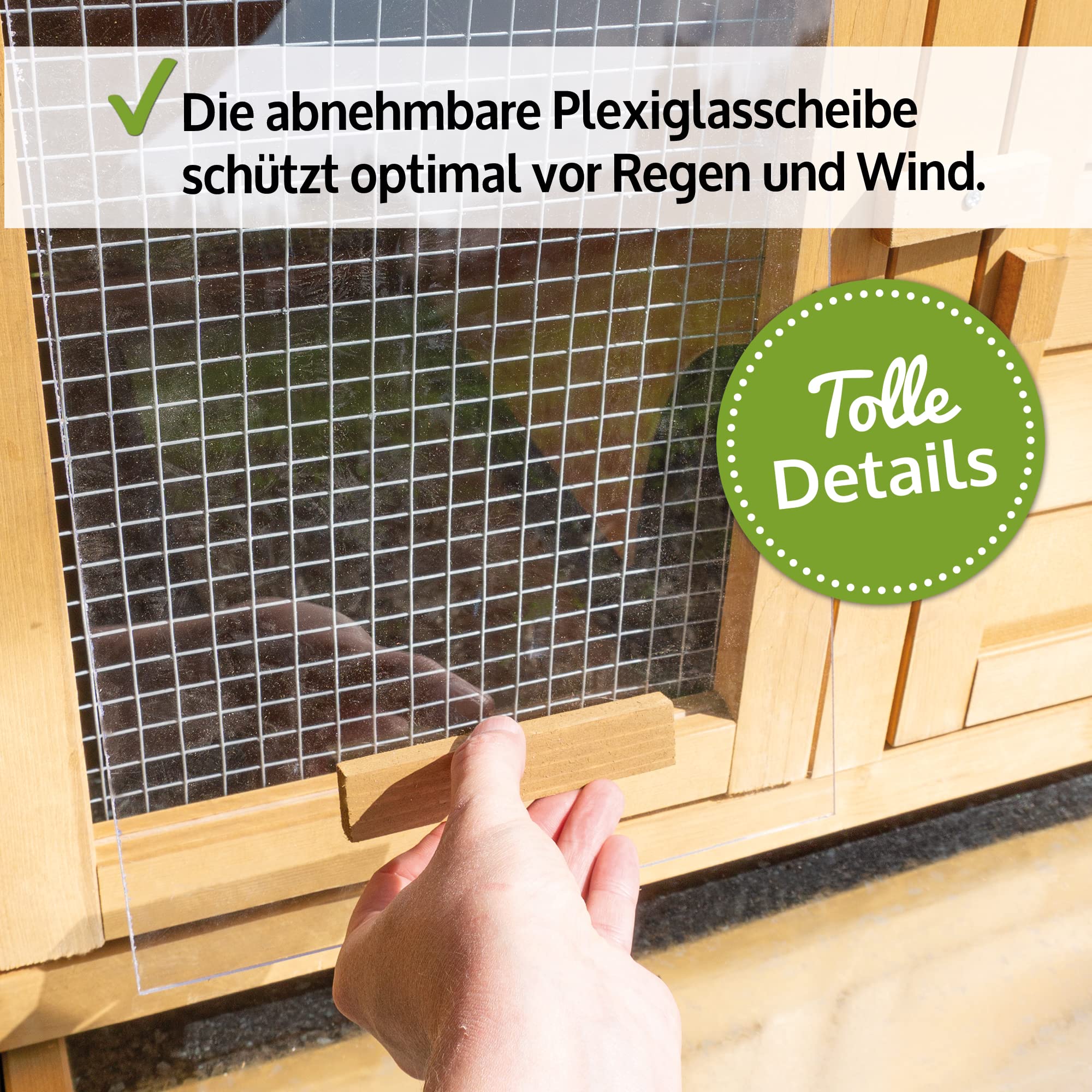 zooprinz Hasenstall mit Kotschublade – Kaninchenstall Vollholz | Kleintierstall aus robustem massivem Holz für draußen – einfach zu reinigen, in natürlicher Farbe gestrichen