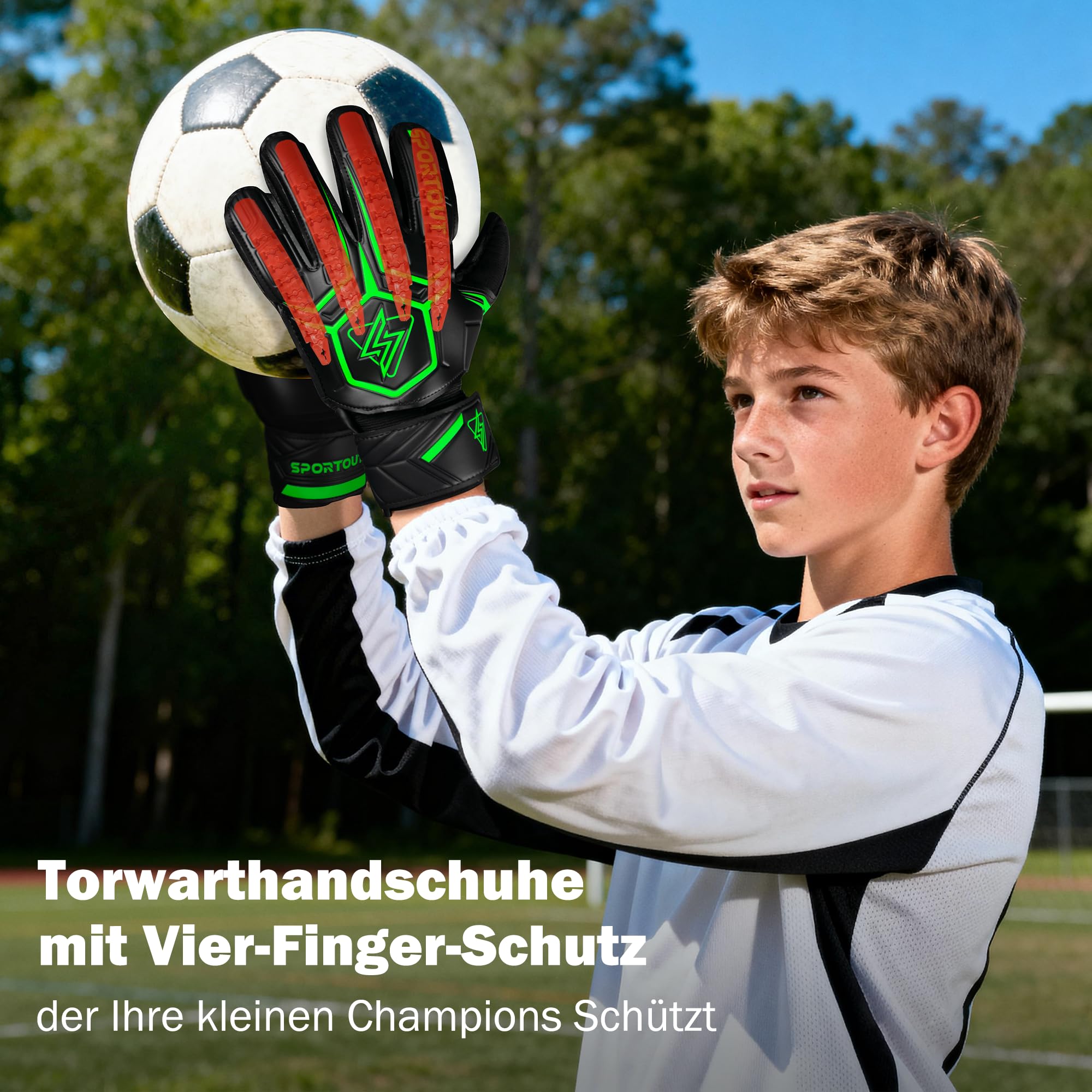Sportout Torwarthandschuhe Kinder Fingersave Torwarthandschuhe Herren Fußballhandschuhe mit Fingerschutz für Erwachsene und Jugendliche