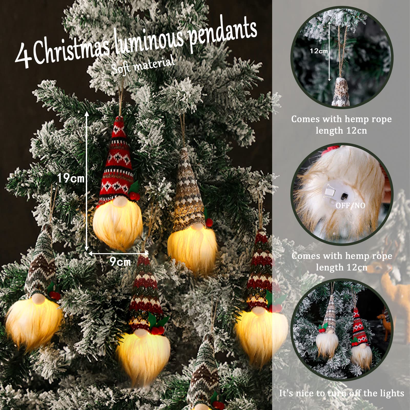 Juego de 4 figuras de duendes con diseño de duendes, decoración de árbol de Navidad, colgante de muñeca