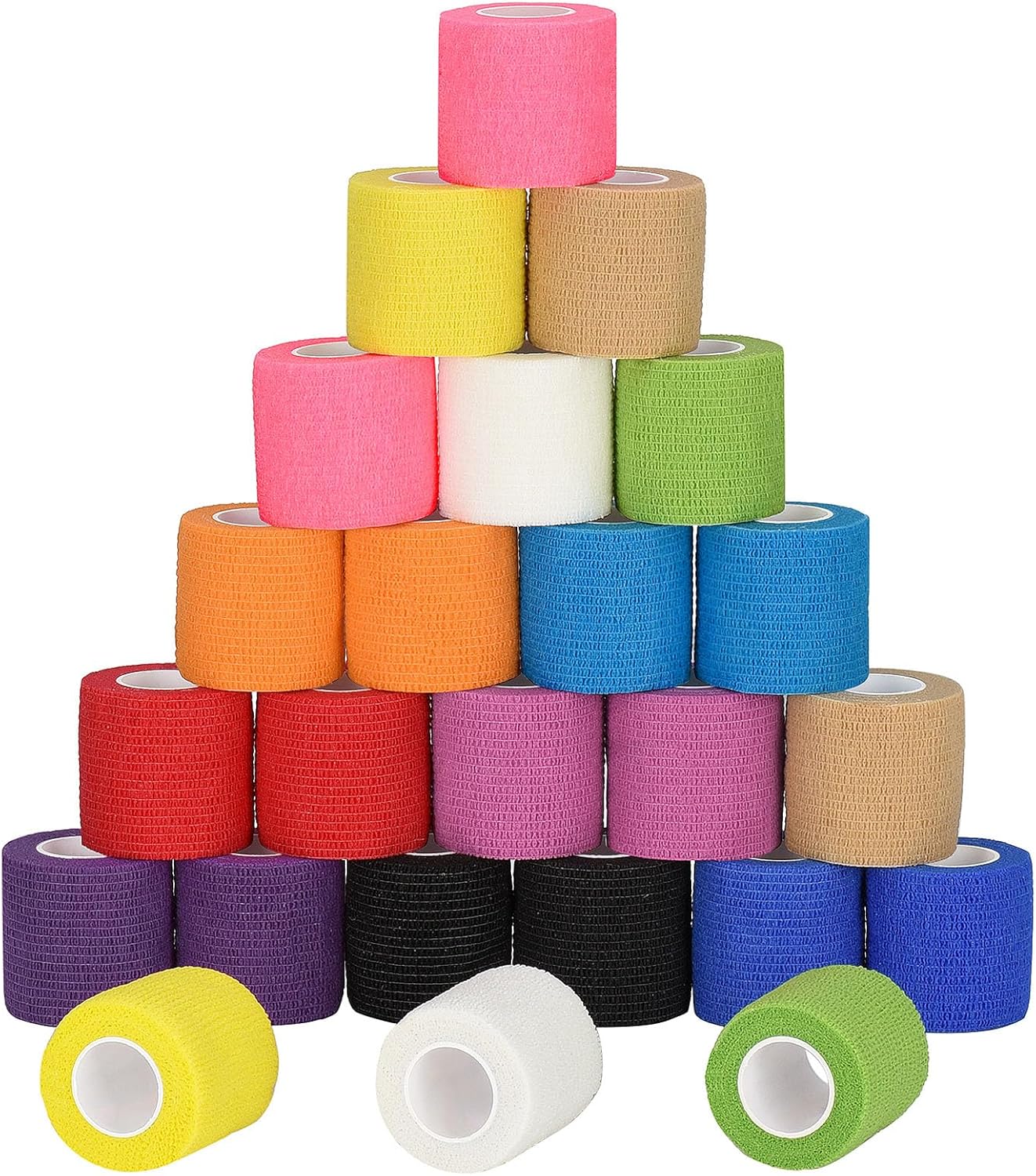 24 Pack Self Adherent Cohesive Wrap Bandages Non Woven Cohesive Bandage Elastic Self Adhesive Bandage Wrap Sports Athletic Tape First Aid Tape for Wrist Ankle Pet Vet Wrap Grip Cover 2 inch