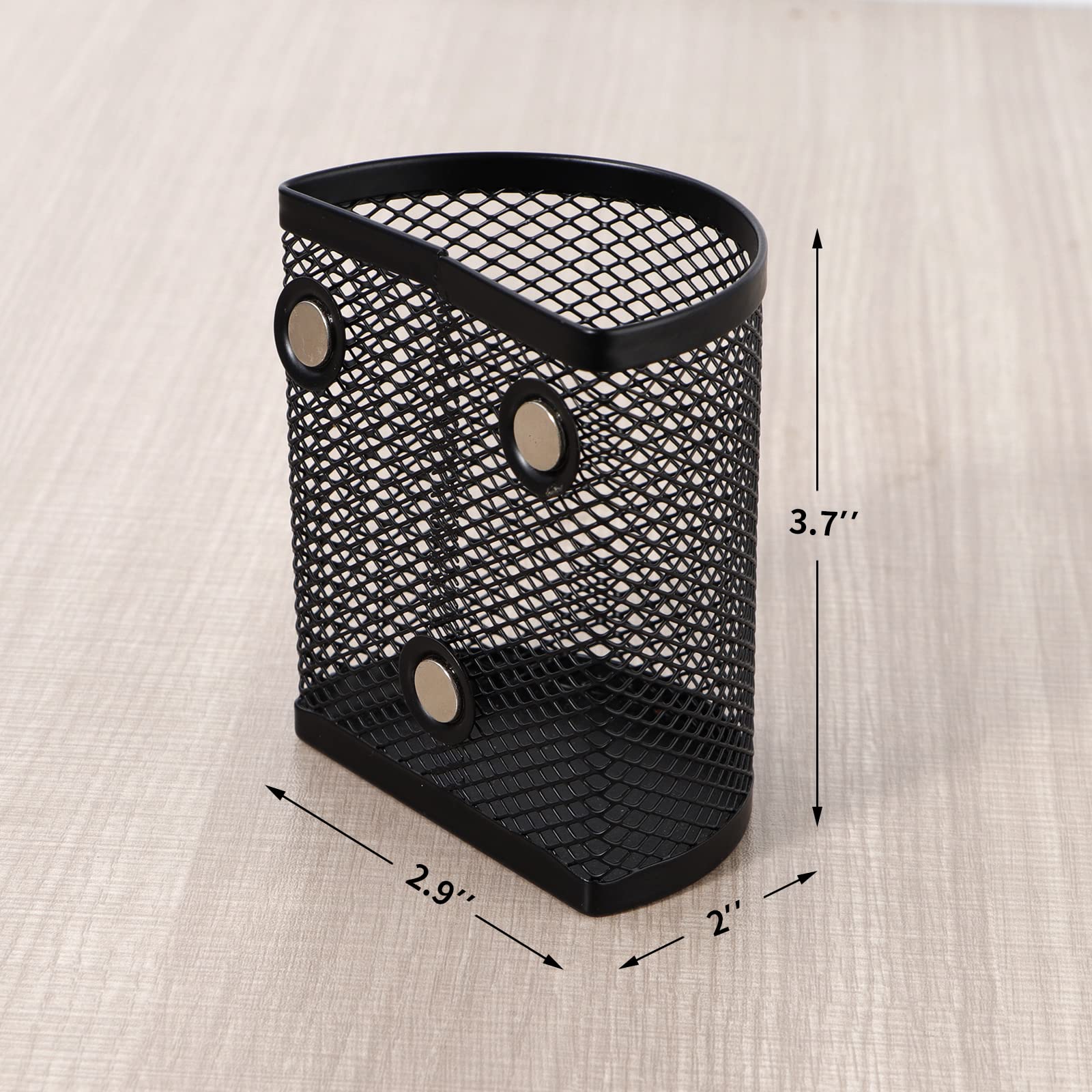 Magnetic Storage Baskets 4-Pack - Black Wire Mesh Pen Holders For Fridge & Whiteboard