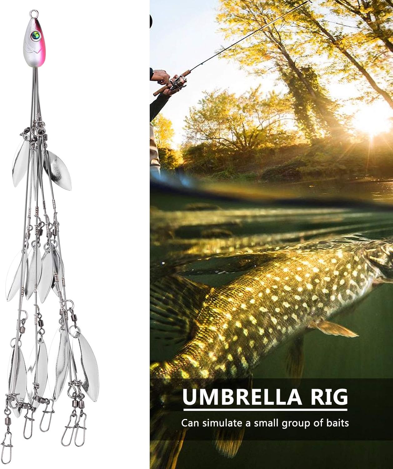 12 Bladed Umbrella Rig Fishing, MultiLure and Baits Rigs with Swivels, Umbrella Artificial Bait Kit for Fishing Bas