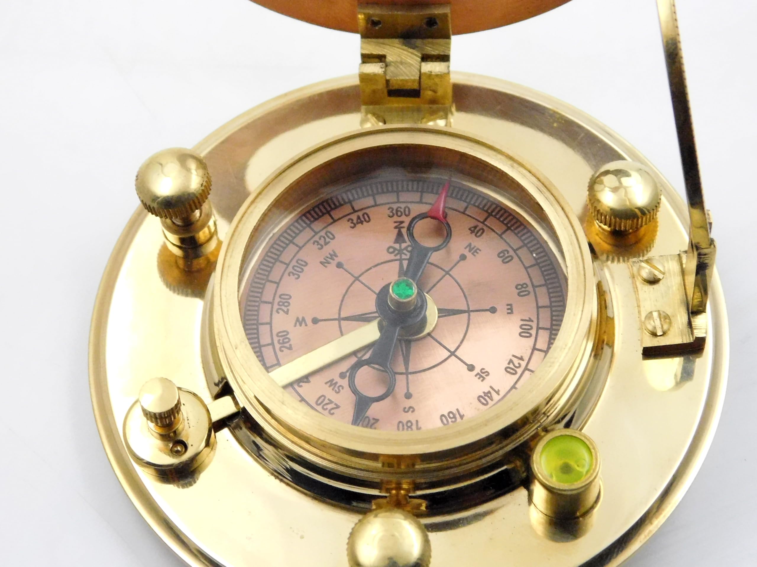 Boussole Sundial en laiton antique avec étui en cuir élégant