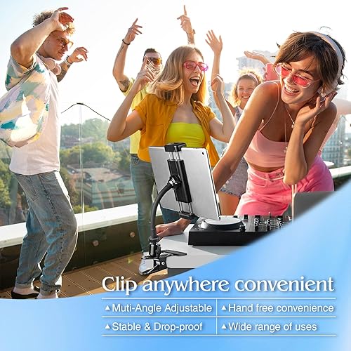 Miniatura 6 de ROCKFREE Soporte para tablet con clip con brazo de cuello de cisne resistente, soporte de abrazadera de iPad ajustable de 360 para escritorio, mesa,