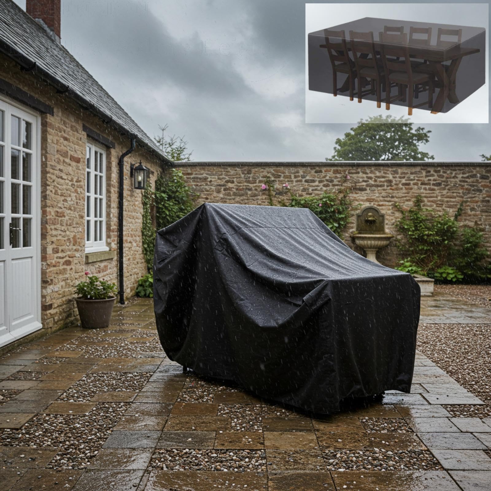 Abdeckung für Gartenmöbel Winterfest Anti-UV 420D Oxford Gewebe Gartentische Schutzhülle für Outdoor Möbelsets Abdeckung Gartentisch Wasserfest200x165x120cm/Länge x Breite x Höhe