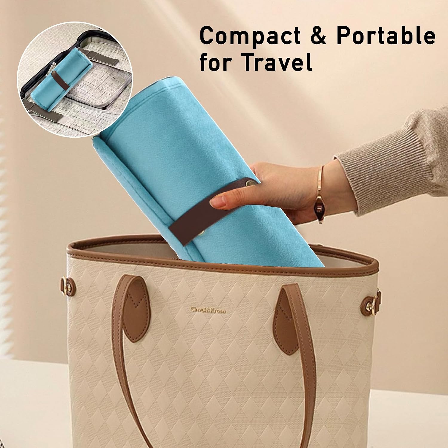 Portable Jewelry Roll Bag, Foldable Travel Jewelry Organizer Case with Zippered Pockets, Jewelry Storage Bag, Roll Up Jewelry Organizer Bag for Journey Rings, Necklaces, Earrings, Bracelets(Mint blue)