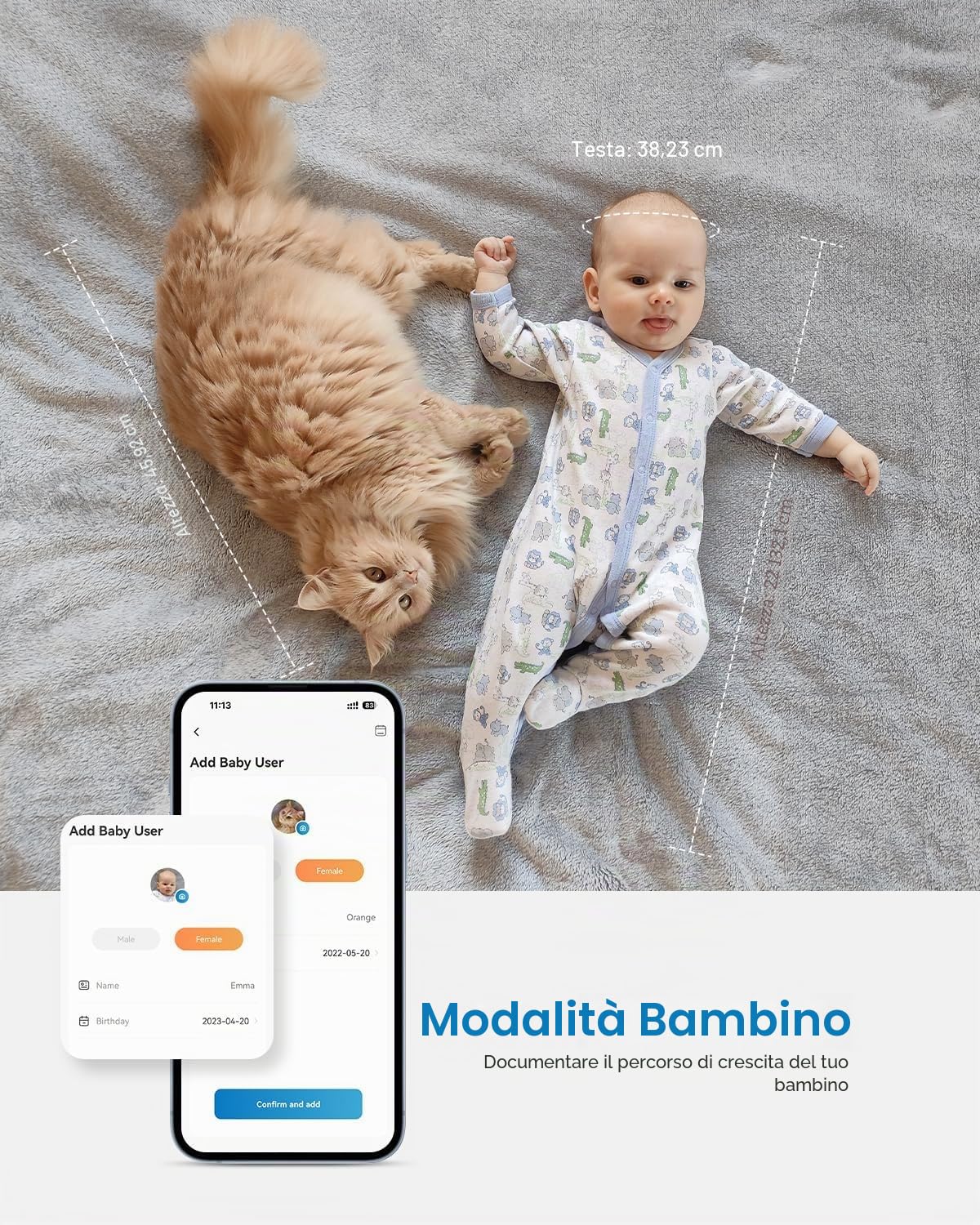 RENPHO Metro Sarta Smart a Nastro Digitale, Misurazione Bluetooth, Perdita di Peso, Aumento Muscolare, Retrattile, Misura Delle Circonferenze Del Corpo