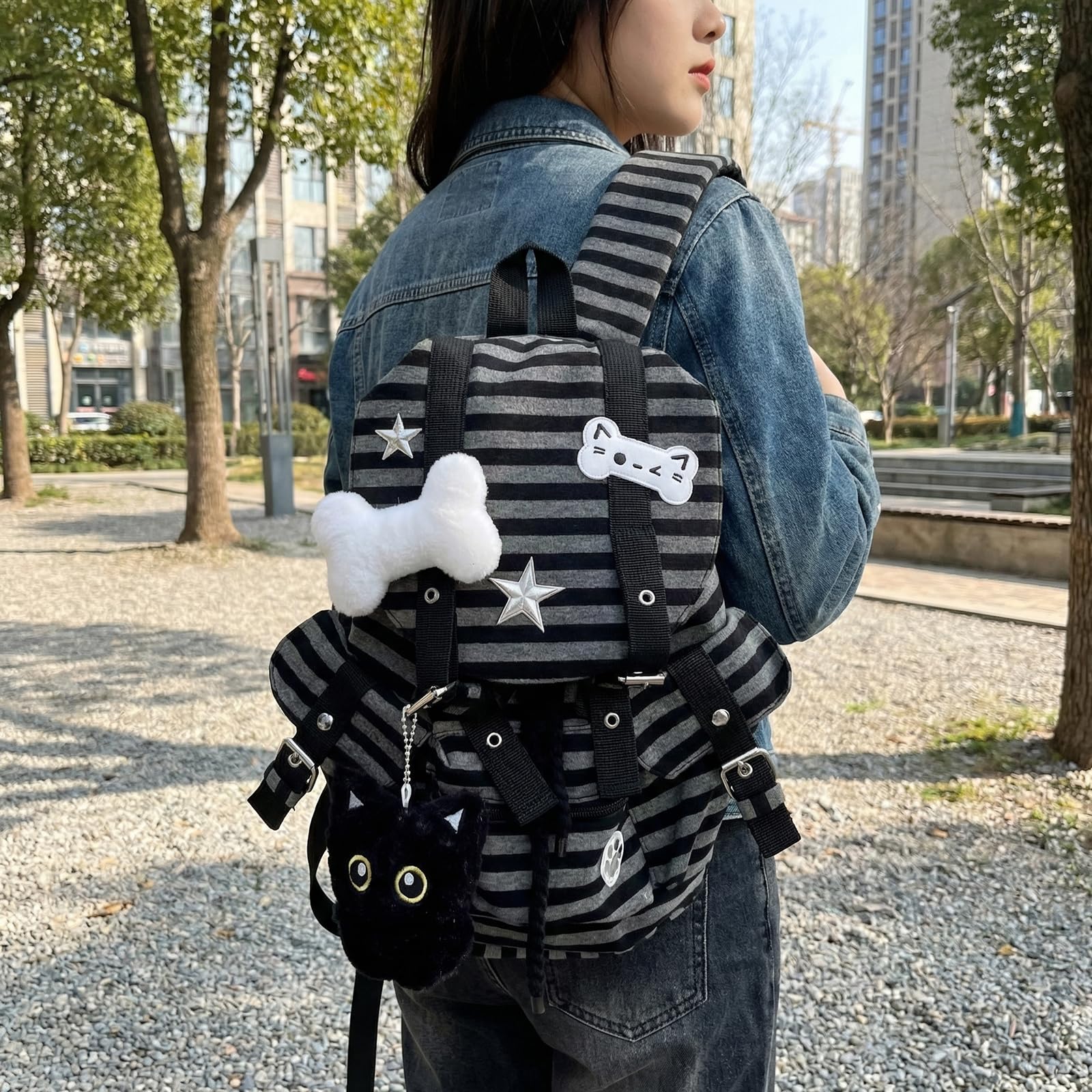 Zaino vintage in tela a righe vintage zaino per la scuola per laptop zaino escursionismo viaggio borsa grande capacità unisex