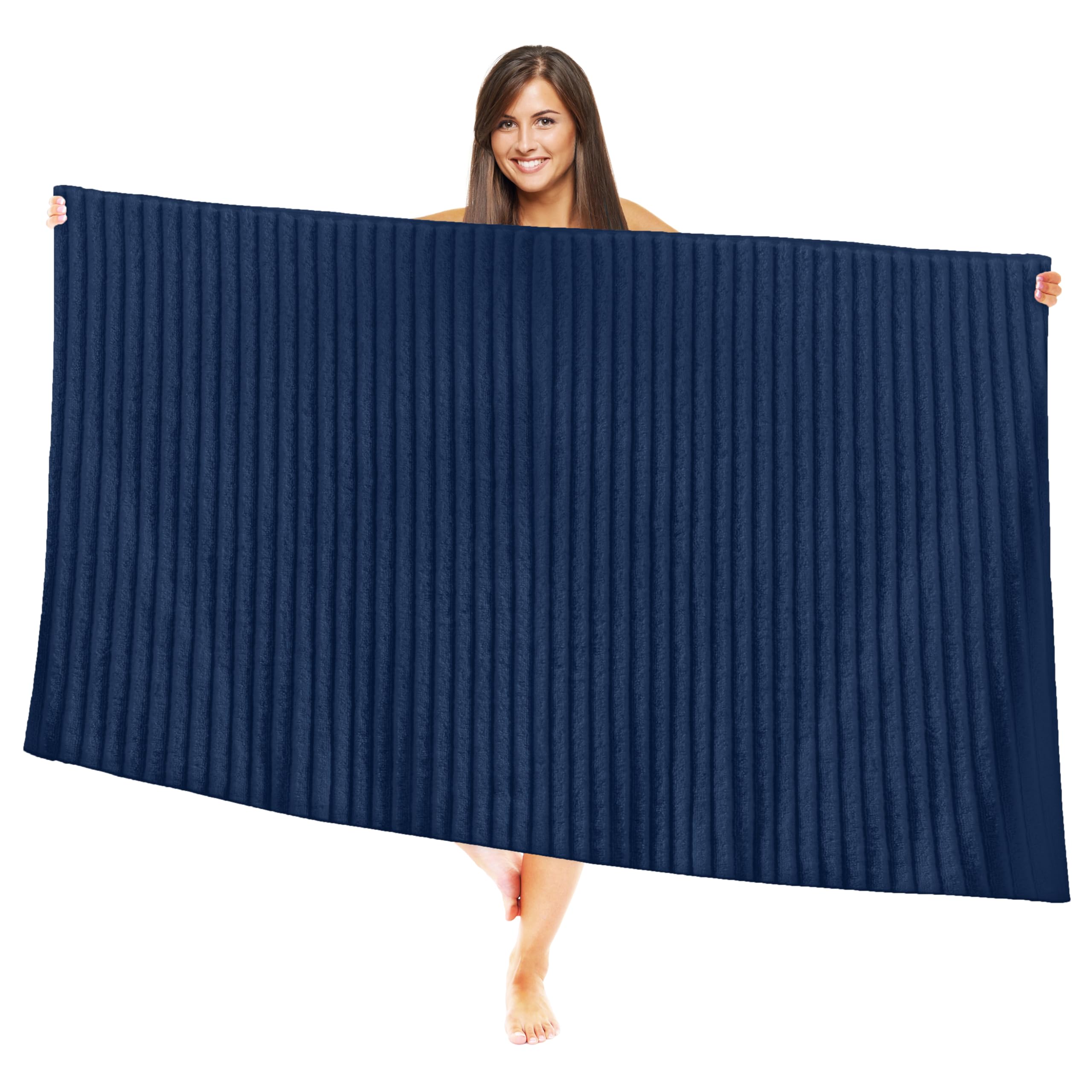 Elegant Comfort 100% Turkish Cotton Corduroy Ribbed Luxury Jumbo Bath Towel Ultra Soft - 35 x 70 Inch - Luxury Spa Premium Hotel Quality Highly Absorbent and Quick Dry Large Bath Towel, Navy