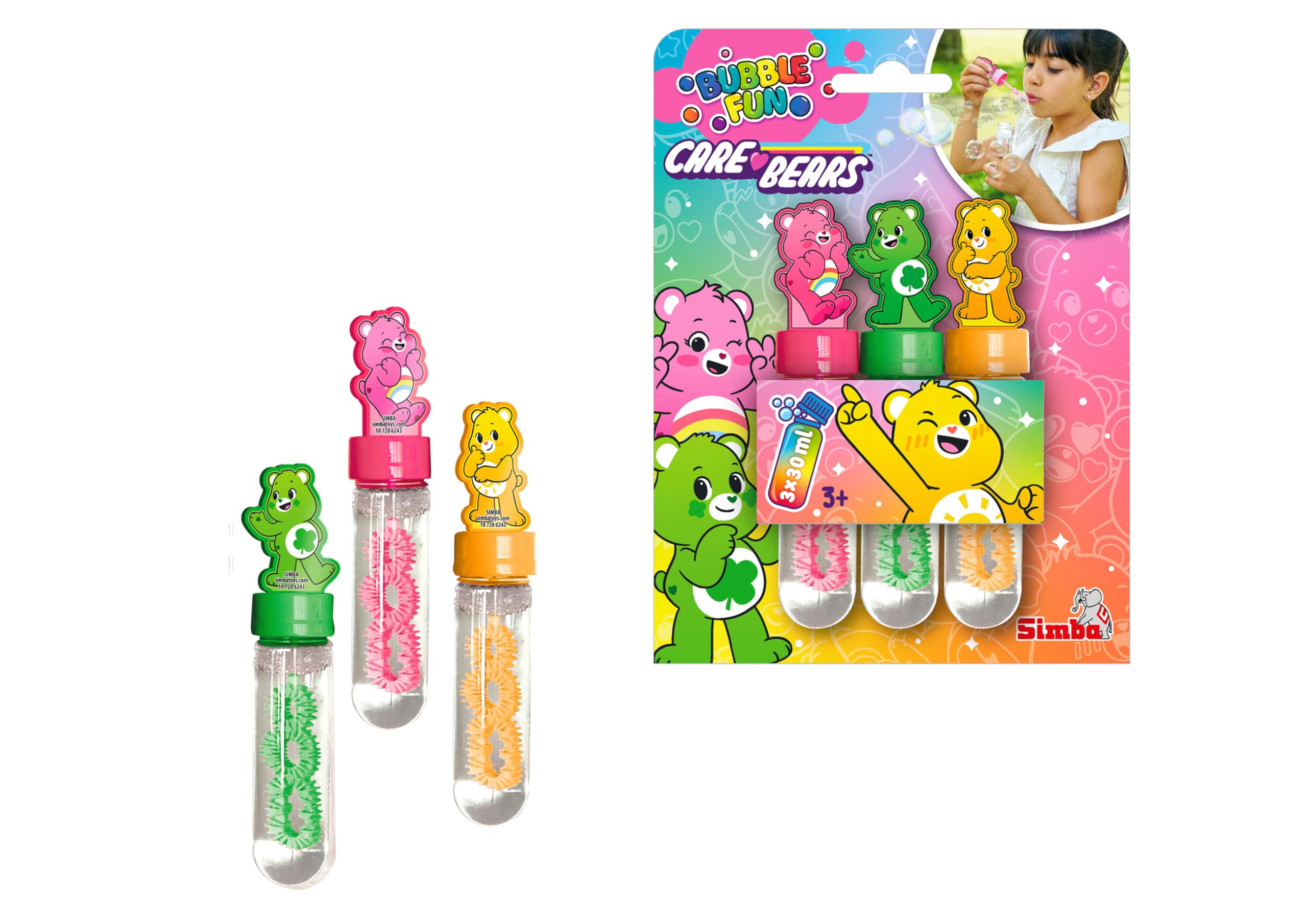 Simba Care Bears Bubble Wand Set of 3 - Bubble Toy with Lucky Bears, 30 ml of Lye, Colourful Outdoor Set for Children, Ideal Party Bag or Gift, Ages 3+