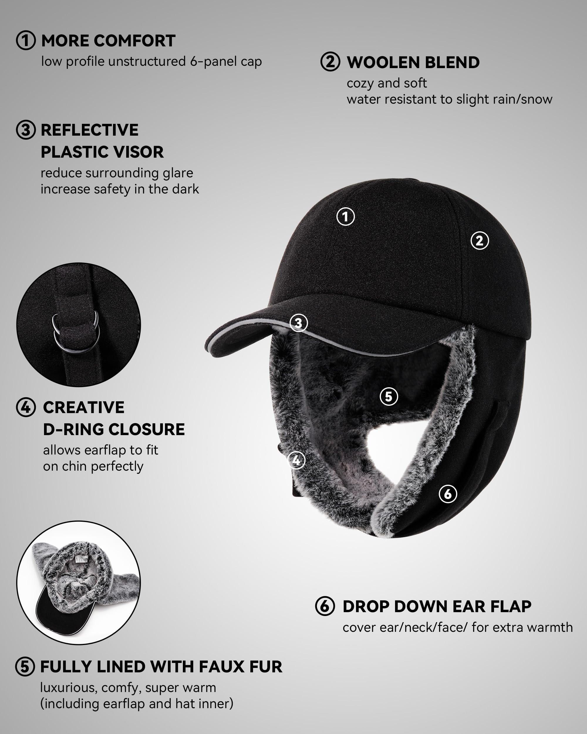 Gisdanchz Gorra Beisbol Invierno con Orejeras - Totalmente Forrada con Piel Sintétic