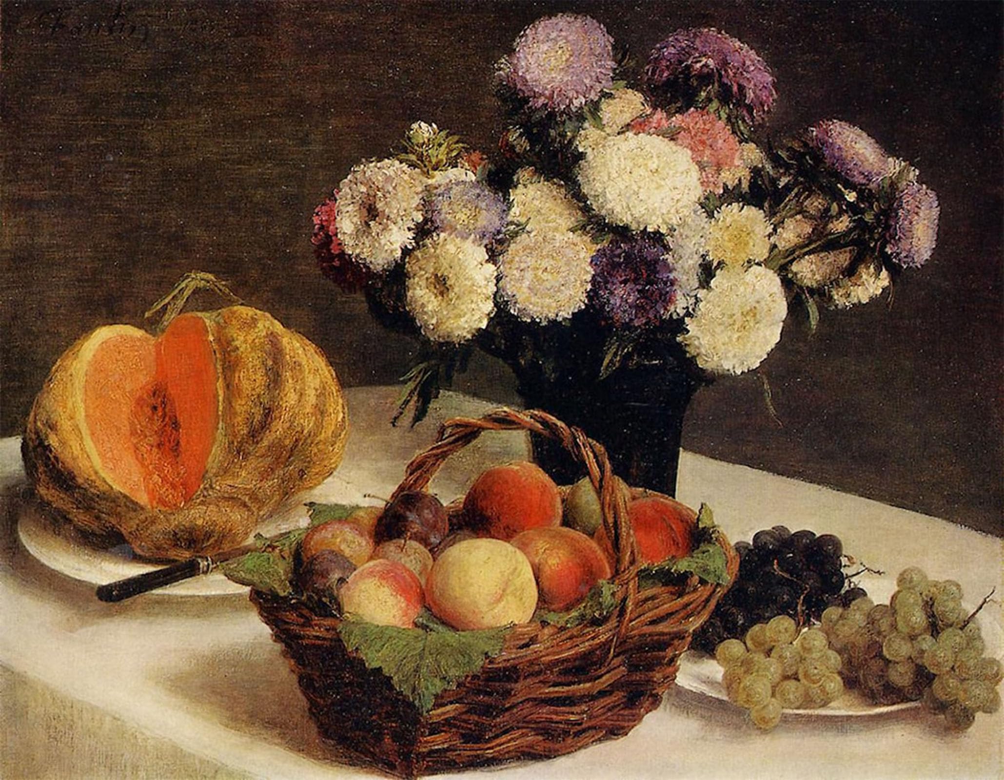 Serendipitp No Frame Vintage Picture Print On Canvas Wall Art Poster Flowers And Fruit A Melon By Henri Fantin-Latour Artwork Print Poster For Wall Decor 60X90cm
