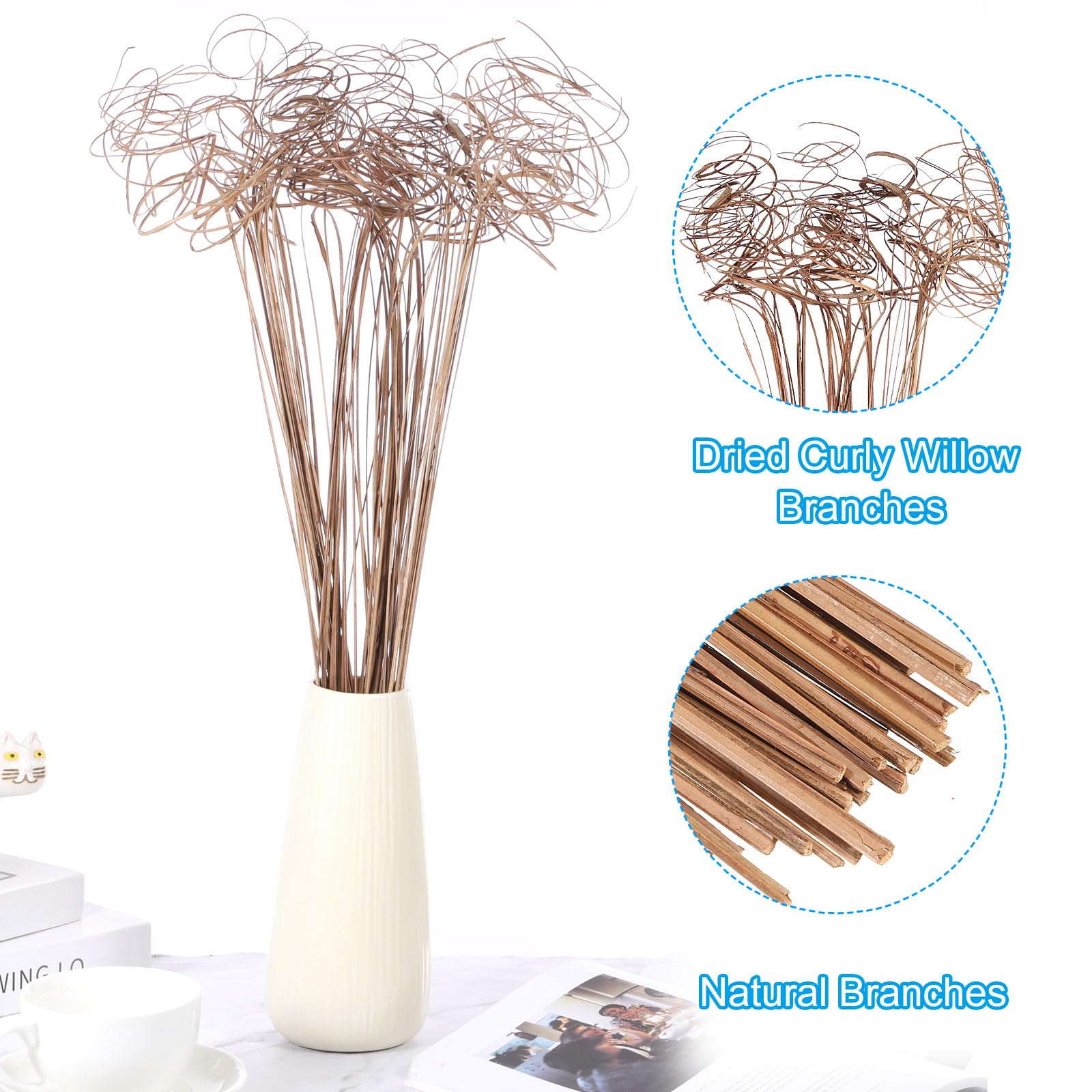 PATIKIL Ramo Arricciato, 60 Pz Rami di Salice Naturali Essiccati Rametti Alberi di Natale Ornamenti per Casa Cucina Matrimonio Fai da Te Artigianato Ghirlande Vasi Decor Regalo, Legno