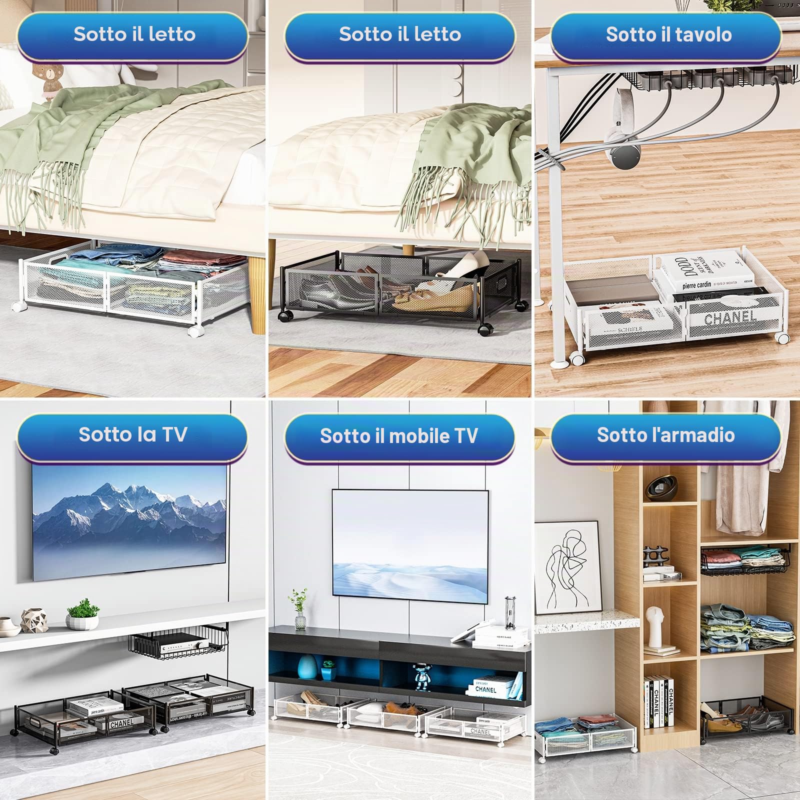 BestAlice Contenitori Sotto Letto, Contenitori Sotto Letto con Ruote e Maniglie, Cassetto Organizzatore Sotto Letto Pieghevole in Metallo per Camera da Letto, Vestiti, Coperte E Scarpe(Bianco 2)