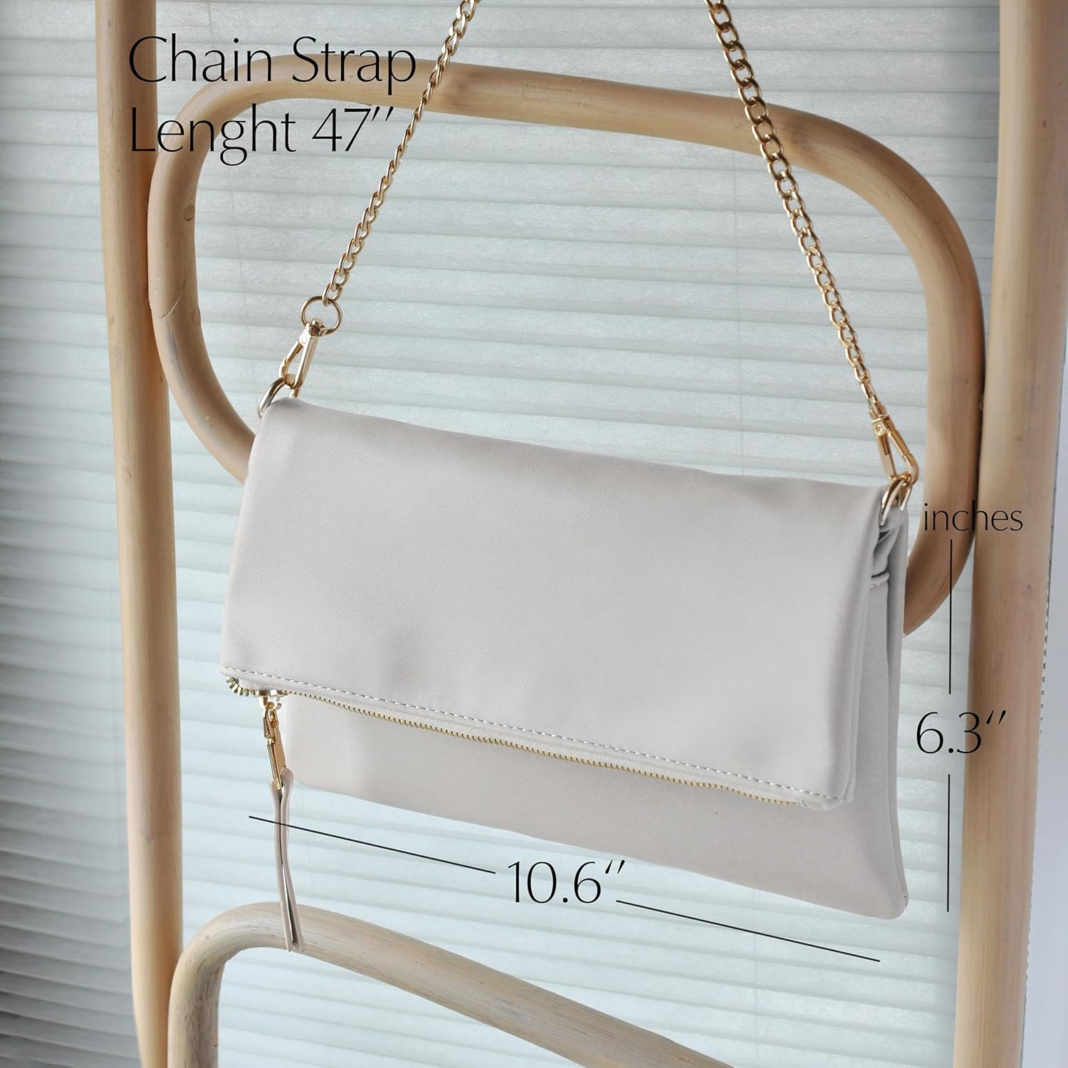 Women's Zipper Foldover Clutch Vegan Leather Envelope Cross body Bag with Chain Strap - Image 4