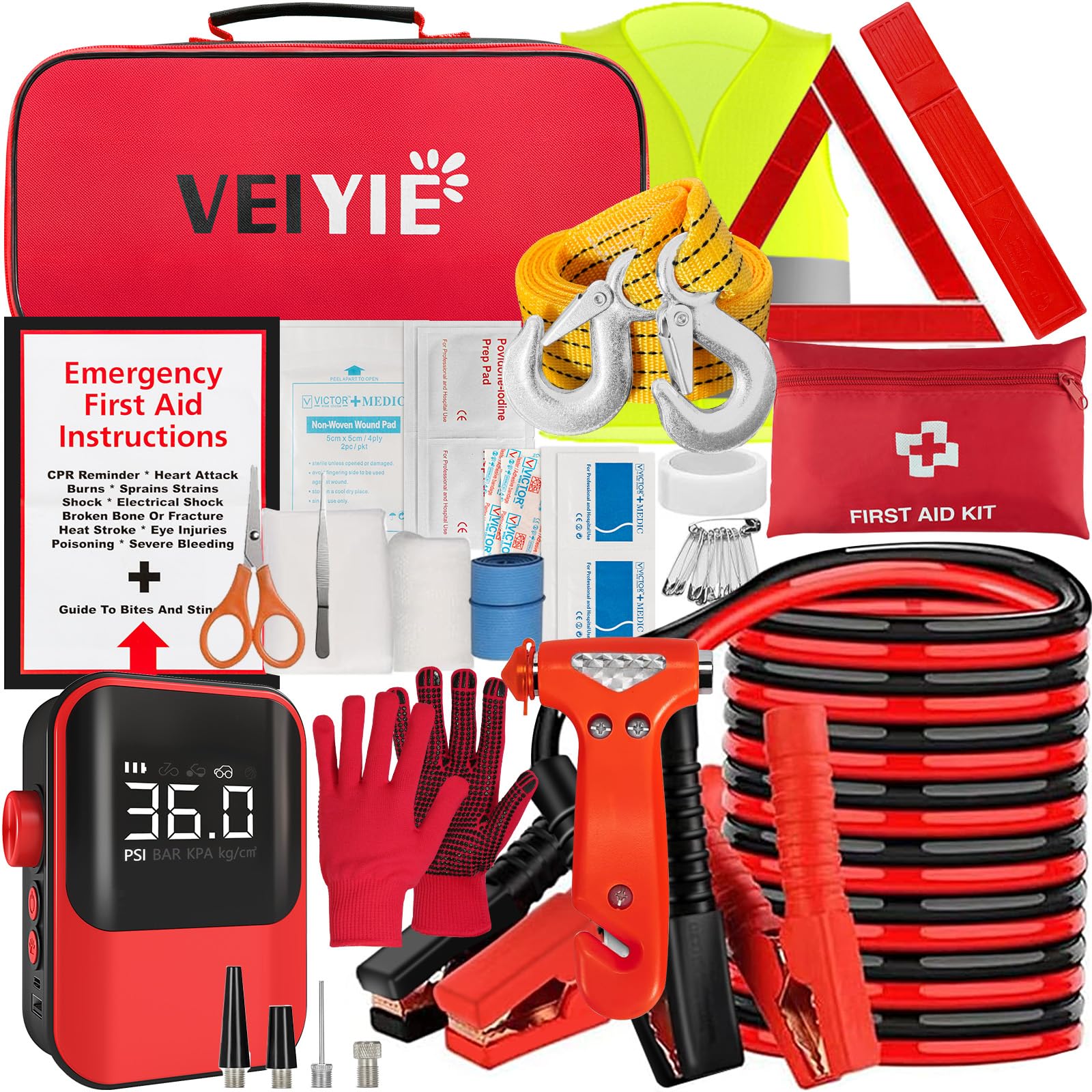VEIYIE 50-Piece Roadside Emergency Car Kit