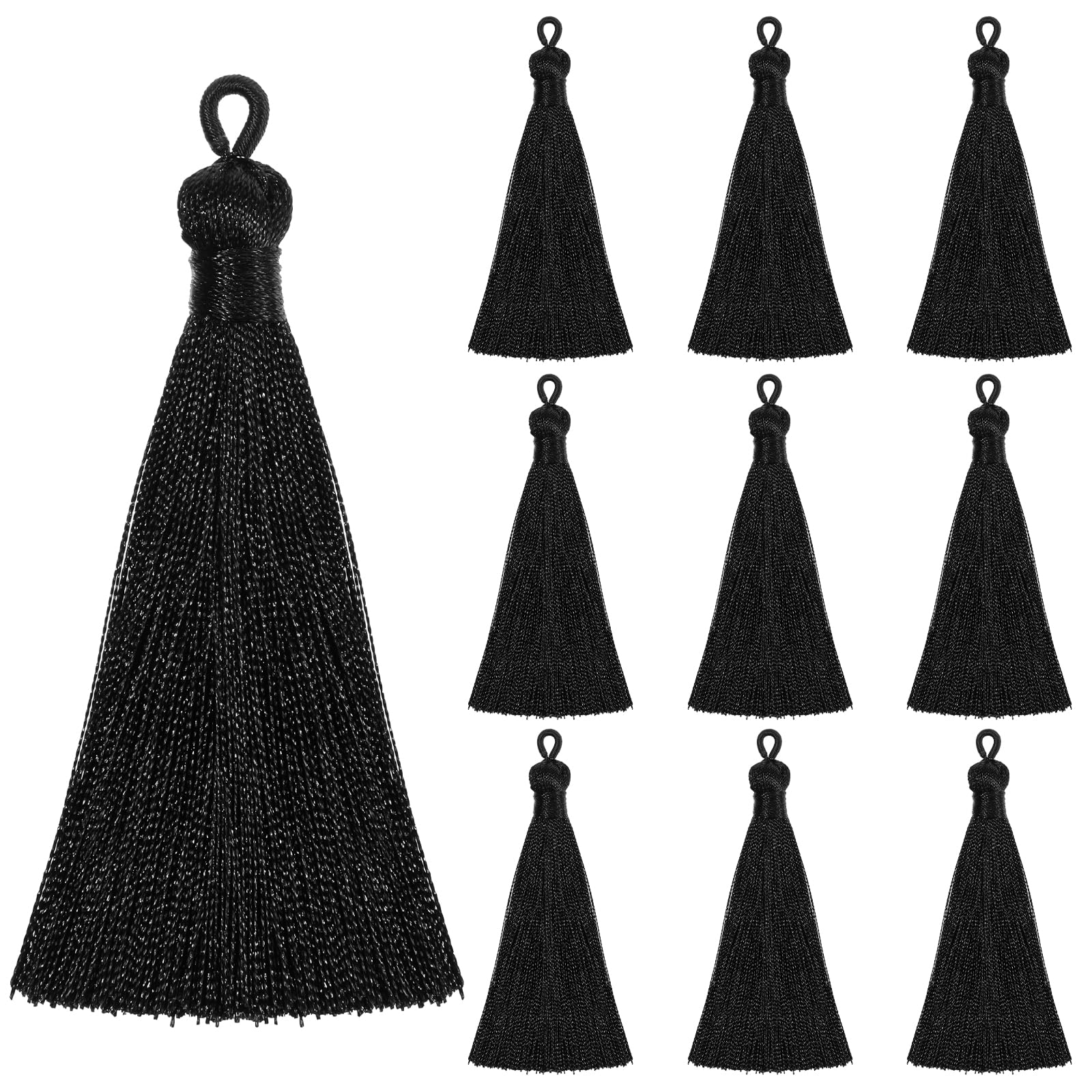 Photo 1 of 10 Pcs Tassels for Crafts, 3.4 Inch Handmade Silky Mini Soft Black Tassel with Hanging Cord Loop for Jewelry Making, Bookmarks, Keychain, Earrings, DIY Projects and Graduation Gift Tags (Black)?