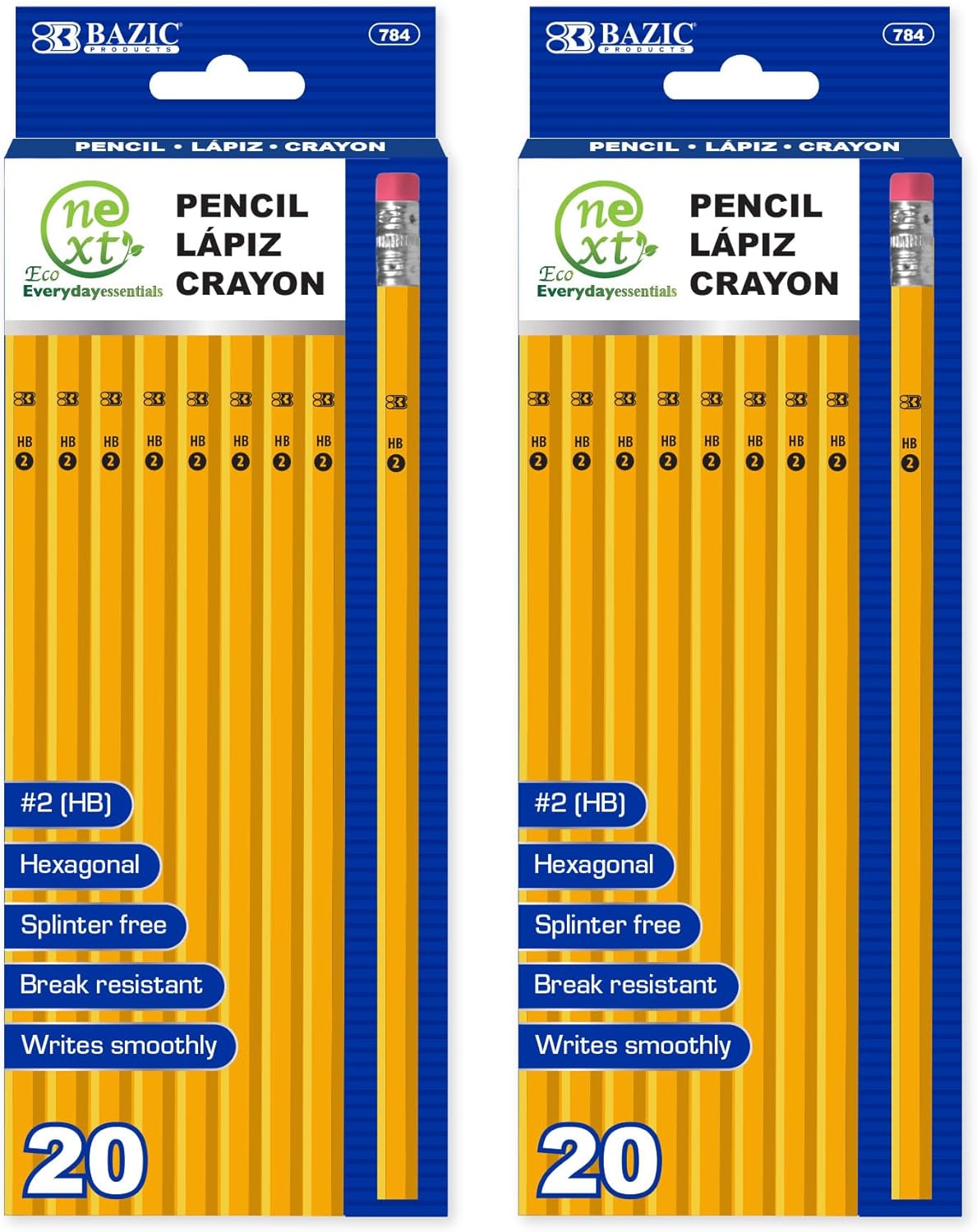 BAZIC Products Pencil #2 HB Pencils, Latex Free Eraser, Wood Free Yellow Unsharpened Pencils for Exam School Office (20/Pack), 72-Packs