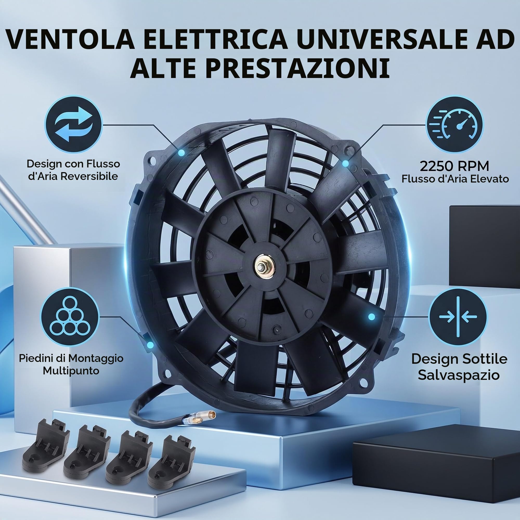 Ventola Universale, Ventola Elettrica del Radiatore di Raffreddamento a 10 Pale, Ventola Elettrica Universale 8 Pollici per il Raffreddamento Automatico del Condizionatore