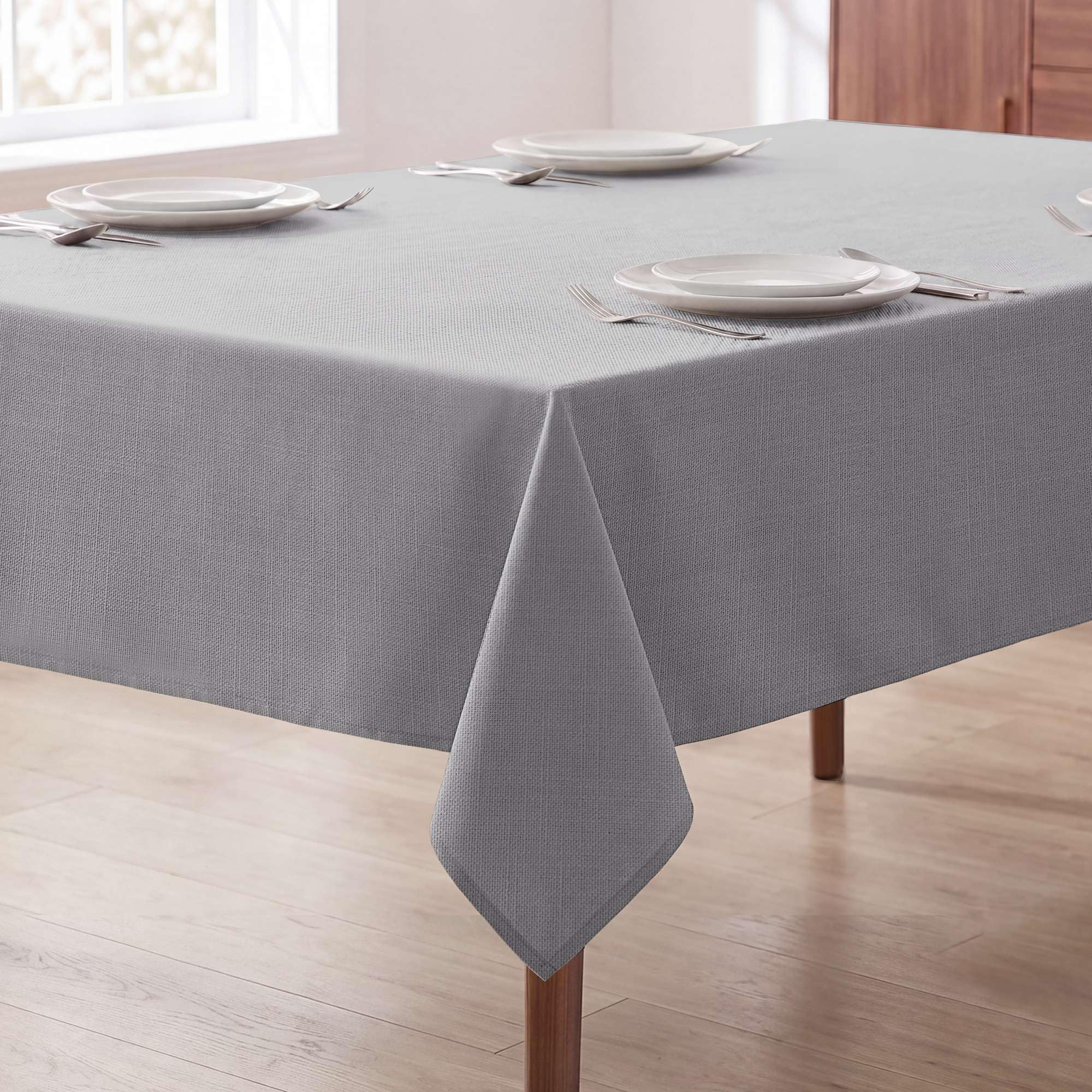 H.VERSAILTEX Linen Textured Table Cloths 60 x 104 Inch Premium Solid Tablecloth Spill-Proof Waterproof Table Cover for Dining Buffet Feature Extra Soft and Thick Fabric Wrinkle Free, Grey