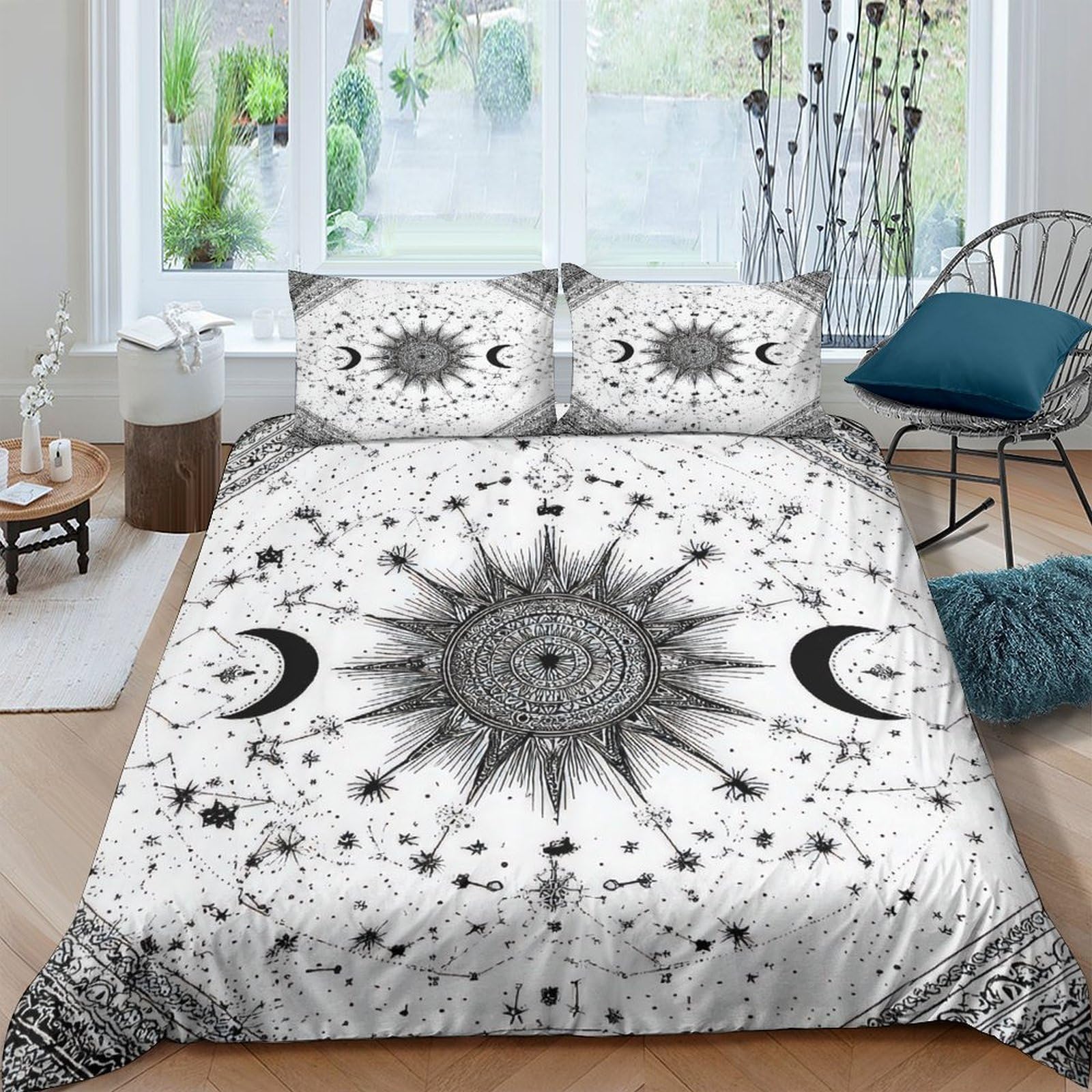 Ctjqhvkz Style-7 3D Printed Sun Moon Mandala Fitted Sheet Microfiber Soft Breathable Star Mattress Cover For Bedroom Home Decor Single（135X200cm）