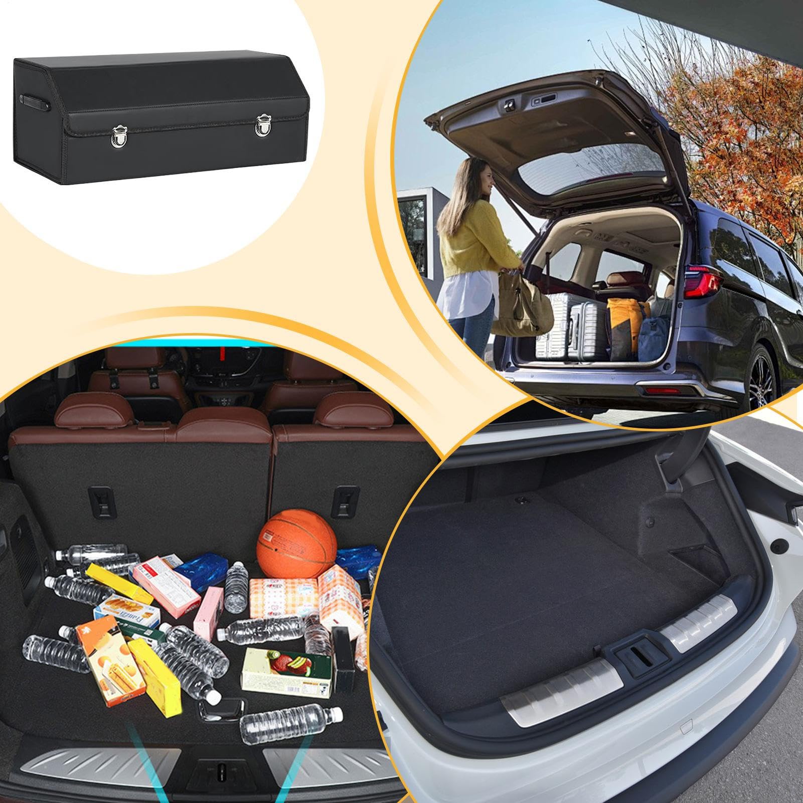 Organizer per bagagliaio auto, per alimenti, organizer per accessori auto, impermeabile, effetto pelle, pieghevole, accessorio per veicolo per SUV, camion, viaggi, vacanze, auto, campeggio