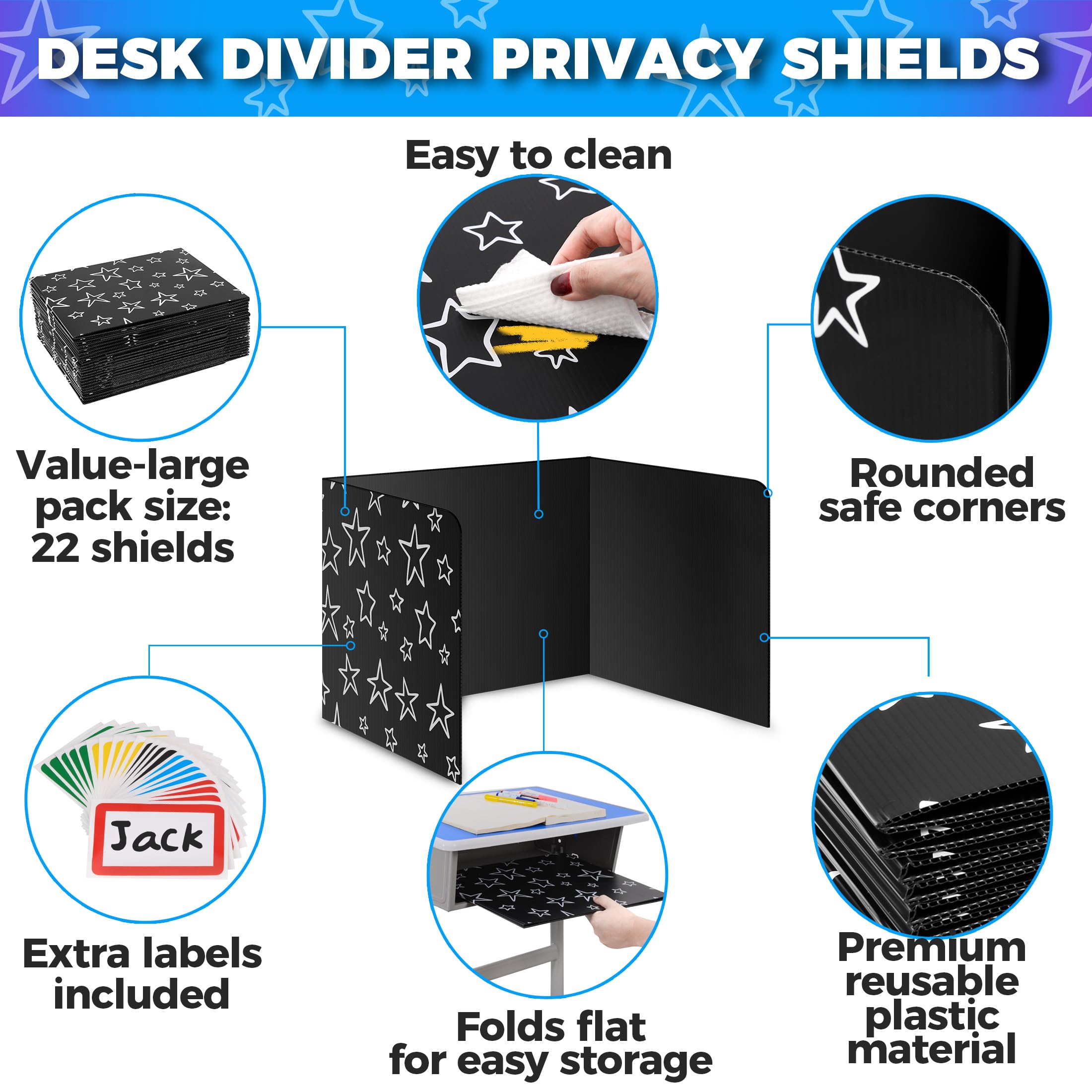 Tri Lock Folder Home Office Essentials 24-Pack Plastic Desk Dividers - Tri-fold Privacy ...