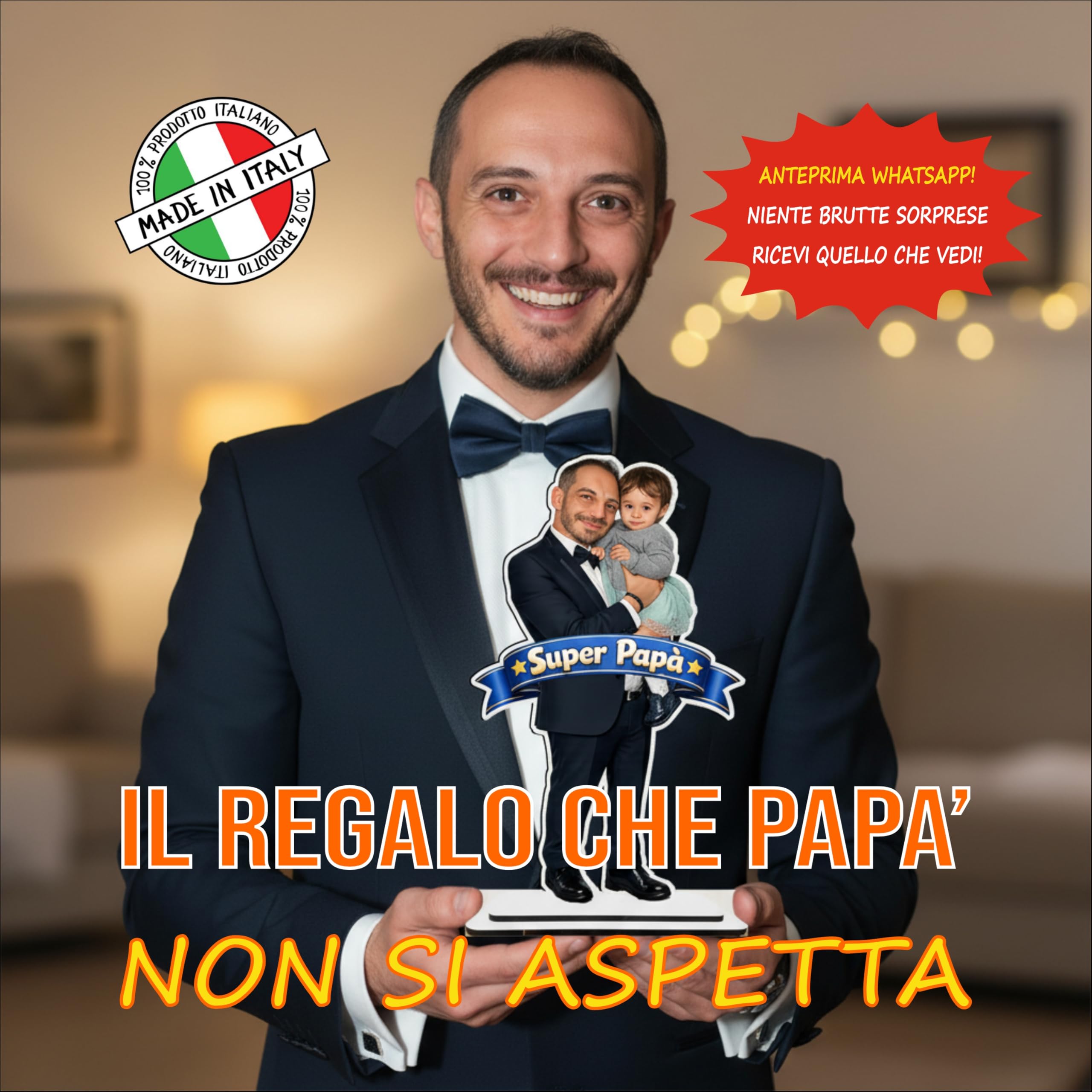 Statuina Personalizzata con Foto in MDF 6 mm – Altezza 30 cm – Regalo Festa del Papà Originale e Personalizzato – Riproduzione Realistica da Foto – Made in Italy – Anteprima Prima della Stampa
