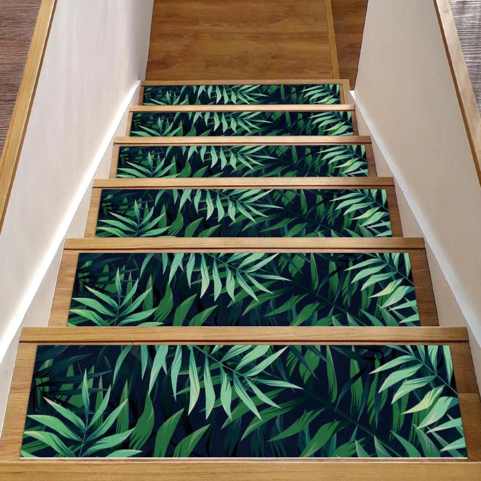 Alfombrillas de escaleras seguras para perros y ancianos con diseño verde tropical antideslizante