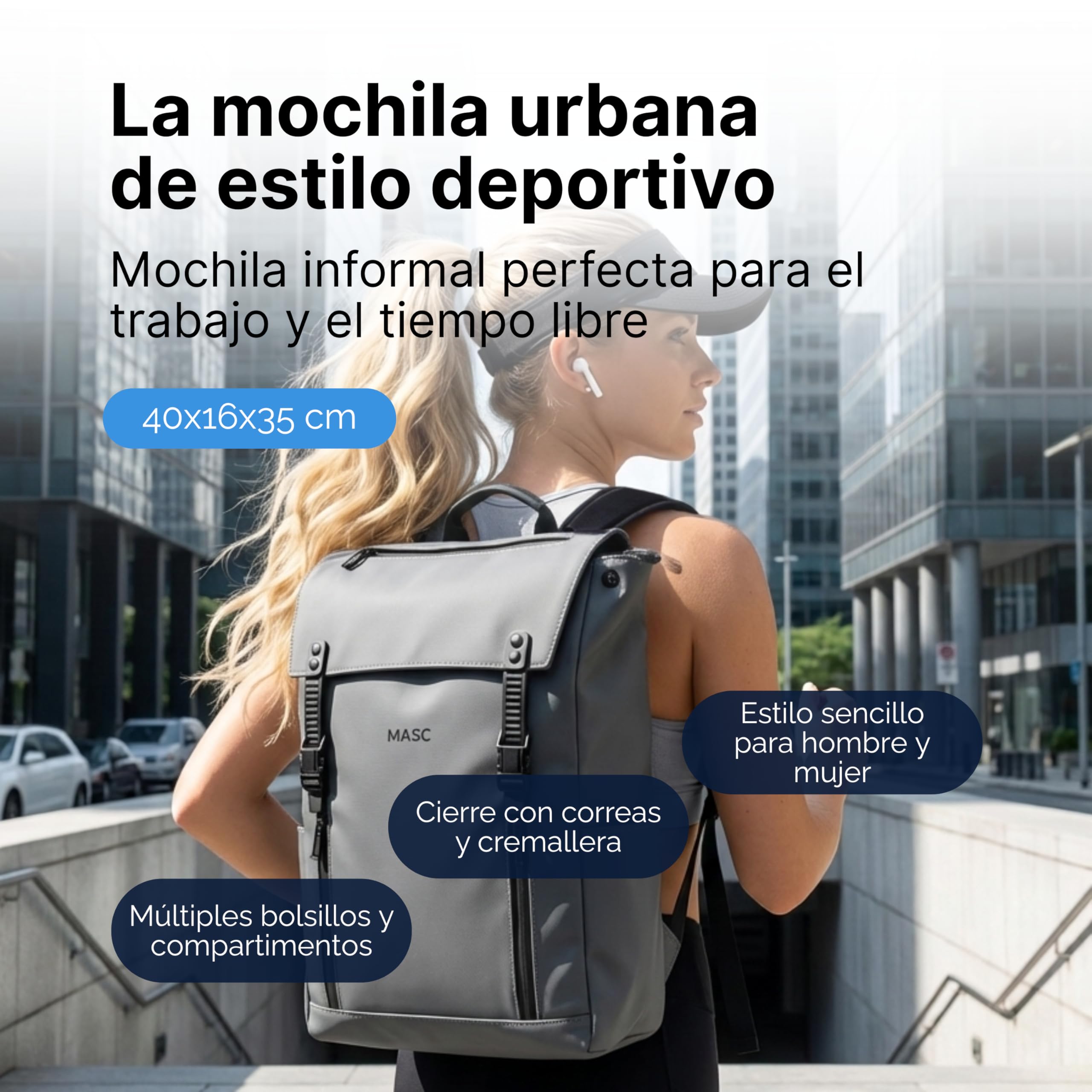 Mochila de Trabajo Impermeable, Mochila para Portátil ideal para la Oficina y la Universidad - Mochila de Viaje de Gran Capacidad 22L