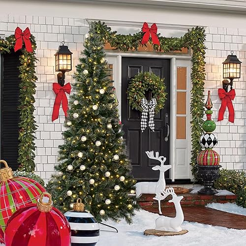 Miniatura 10 de Mini árboles de Navidad de 24 pulgadas con 25 luces LED, 2 pies decorados de arpillera artificial, árboles de Navidad de mesa para decoración del