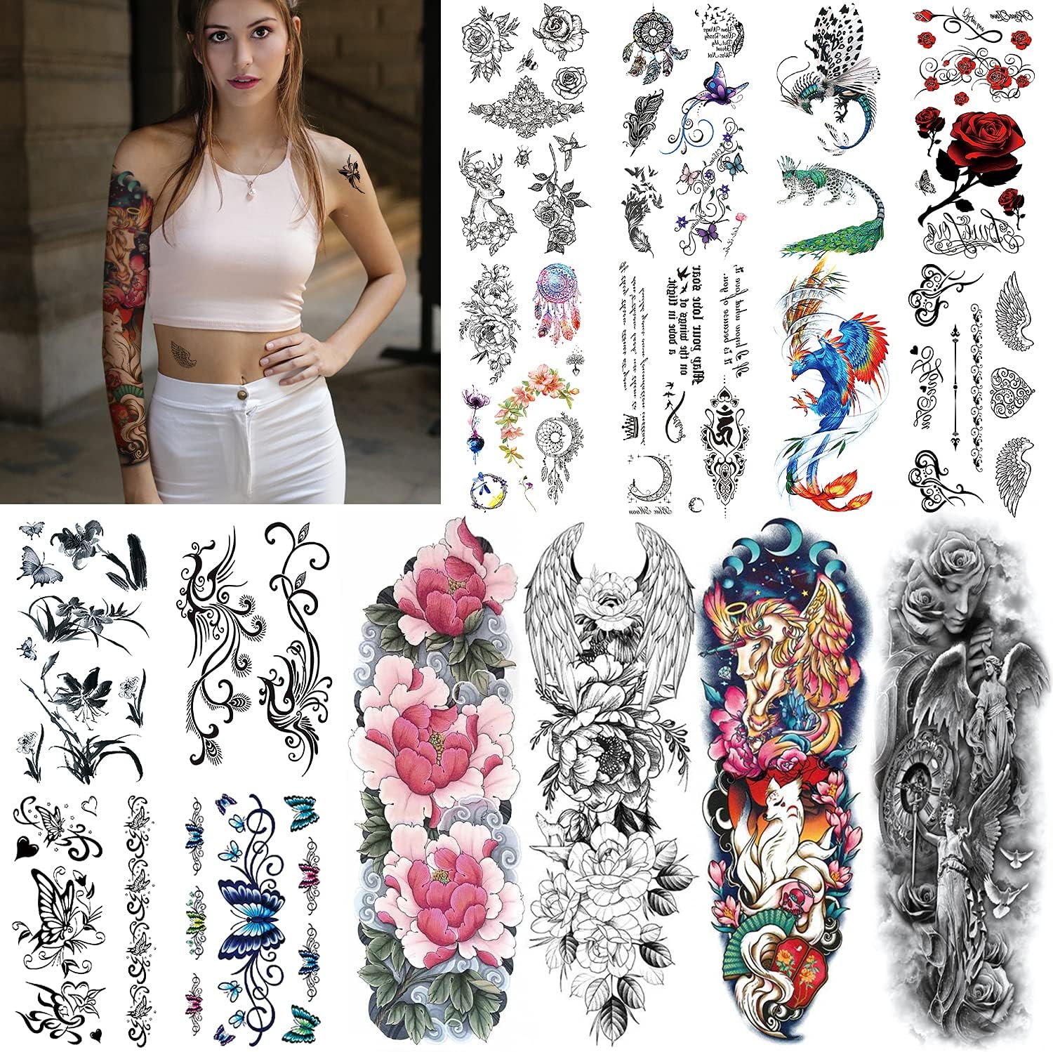 Temporary Tattoos for Woman 16 Sheets, Christmas Temporary Sleeve
