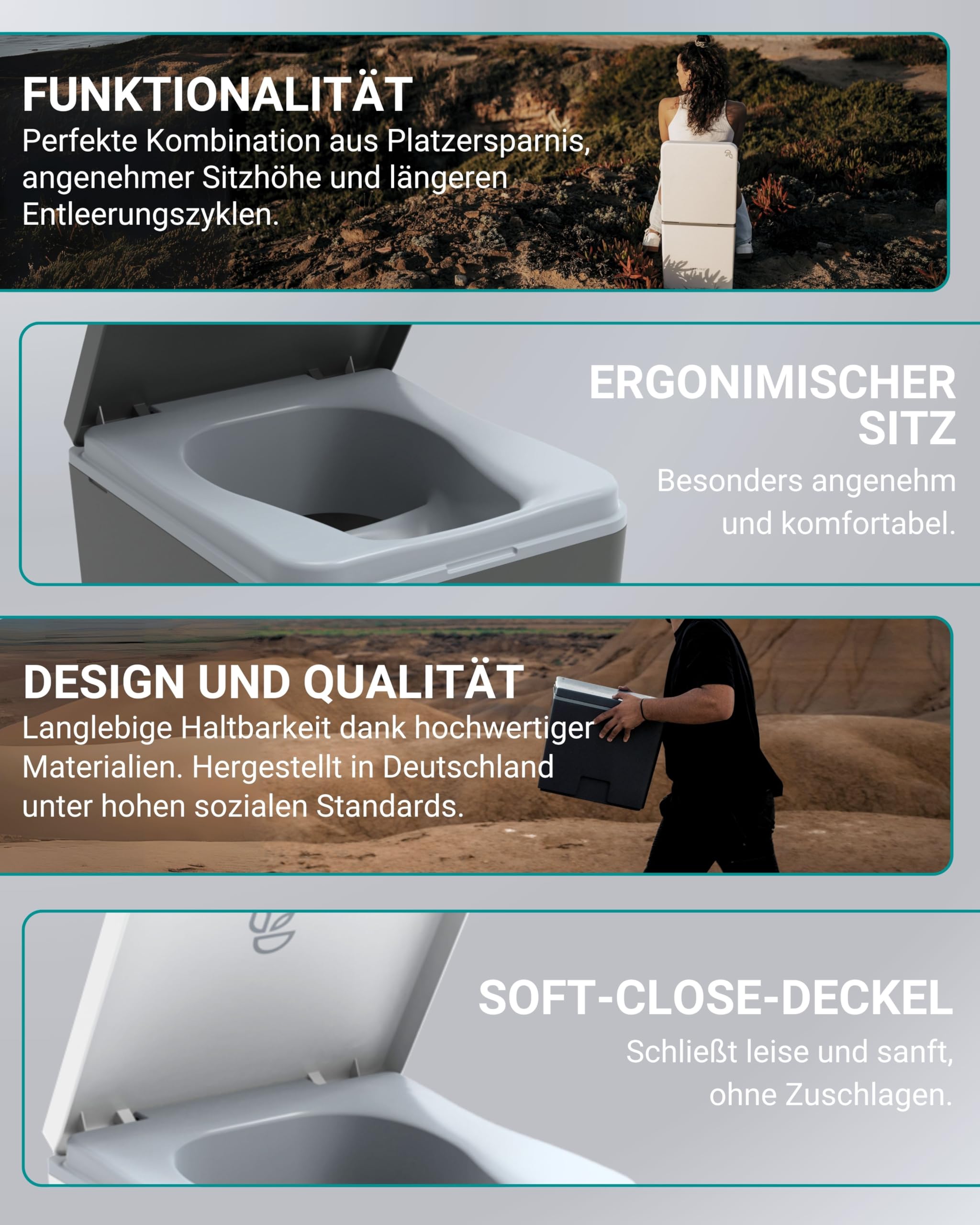 TRELINO Evo M (39T x 33B x 36H cm), Trockentrenntoilette, Mobile Campingtoilette ohne Chemie, Trenntoilette für Wohnmobil, Van, Camper, Camping, Garten
