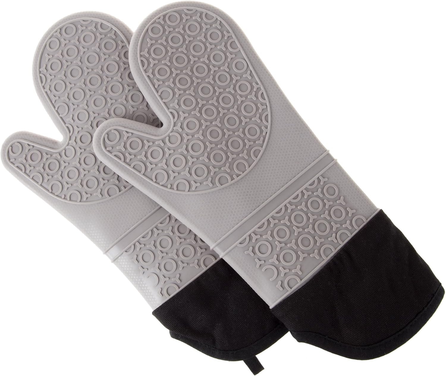 Silicone Oven Mitts – Extra Long Professional Quality Heat Resistant with Quilted Lining and 2-sided Textured Grip – 1 pair Gray by Bedford Home