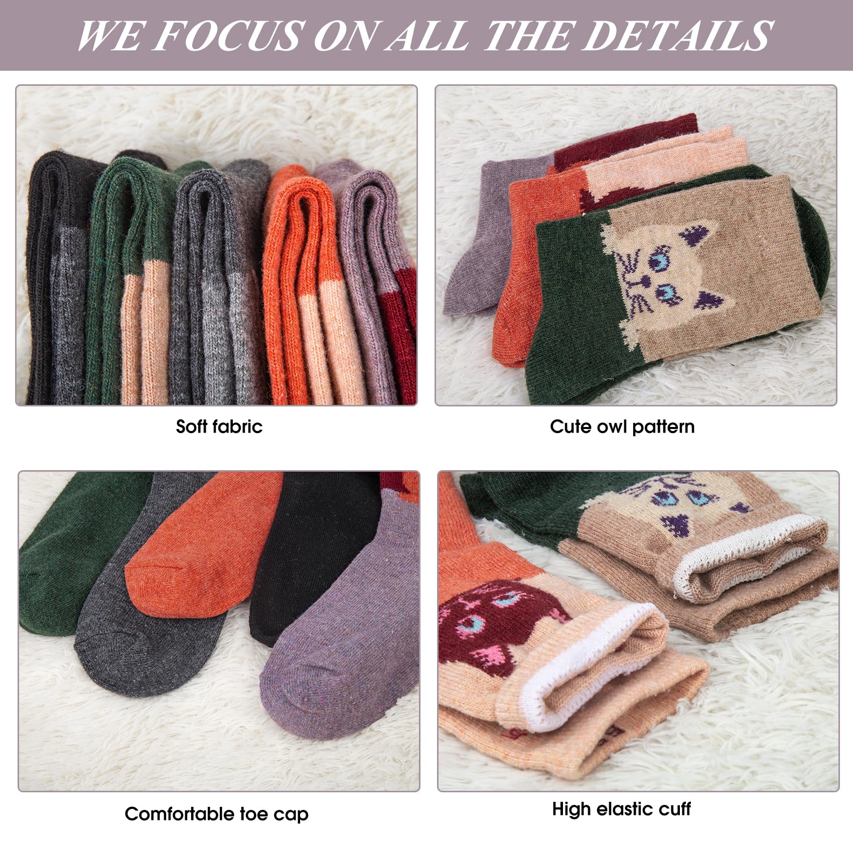 YSense Snug 5 Paia di Calze Calde Invernali da Donna - Calze di Lana Comode per Escursionismo, Multicolore