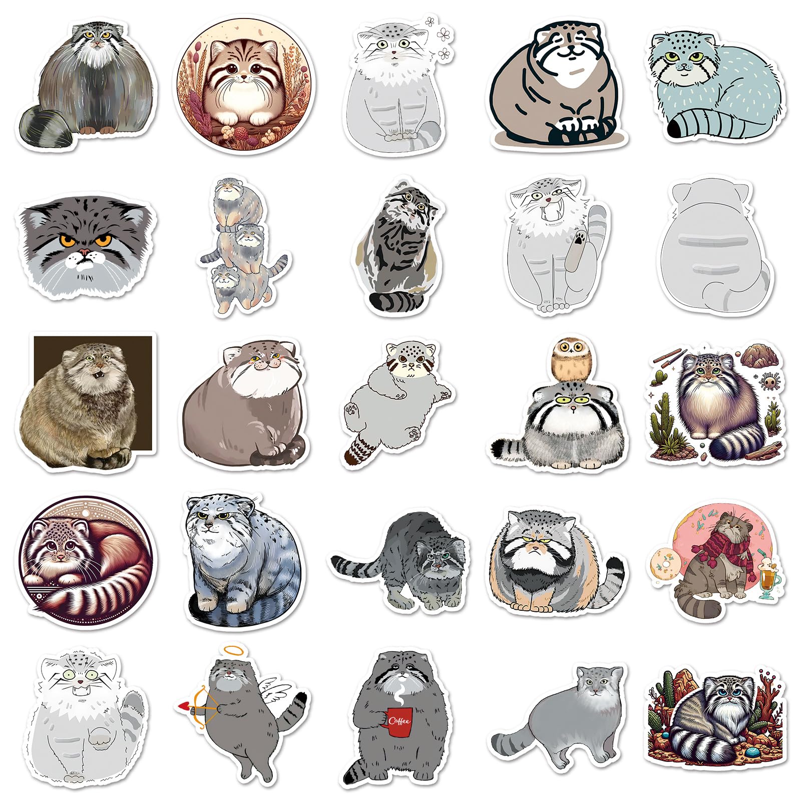 50Pcs Otocolobus Manul Stickers Laptop Car Scrapbook Phone Skateboard Suitcase Luggage Bike Otocolobus Manul Vinyl Waterproof Aesthetic Personalised Stickers for Teens Boys Girls Adults - Image 2