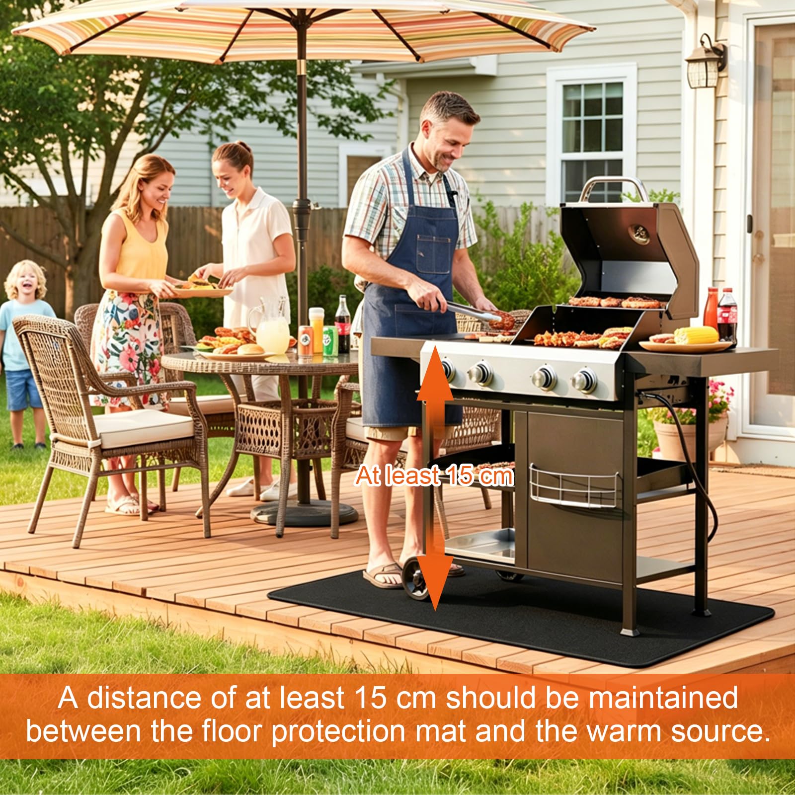 Tapis Barbecue Sol, 150 x 100cm, Tapis Protection Barbecue, Imperméable, Résistant à l'huile, Feu Tapis de Barbecue Exterieur pour L'extérieur Ies Pelouses, Camping, Patio