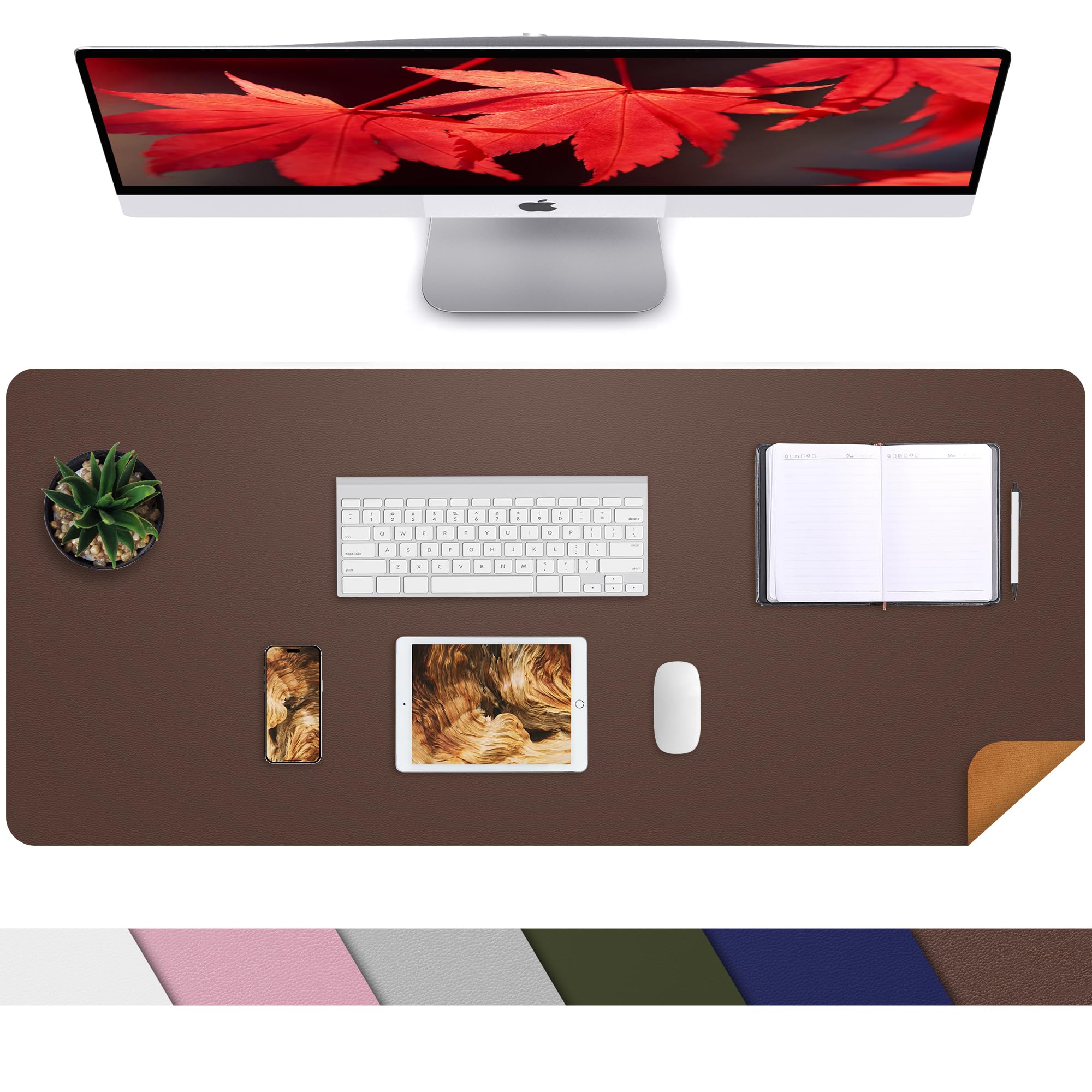 Desk Mat,35.4" x 17" Leather Desk mat,Desk matt for Desktop,Large Mouse Pad,Office Desk mat,Waterproof Desk Blotter pad for Office&Home(Coffee)