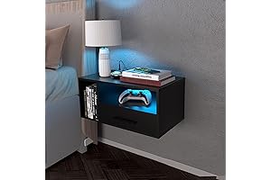 Illuminating Nighttime Sanctuary: Black Floating Nightstand Set of 2 with USB Ports and LEDs