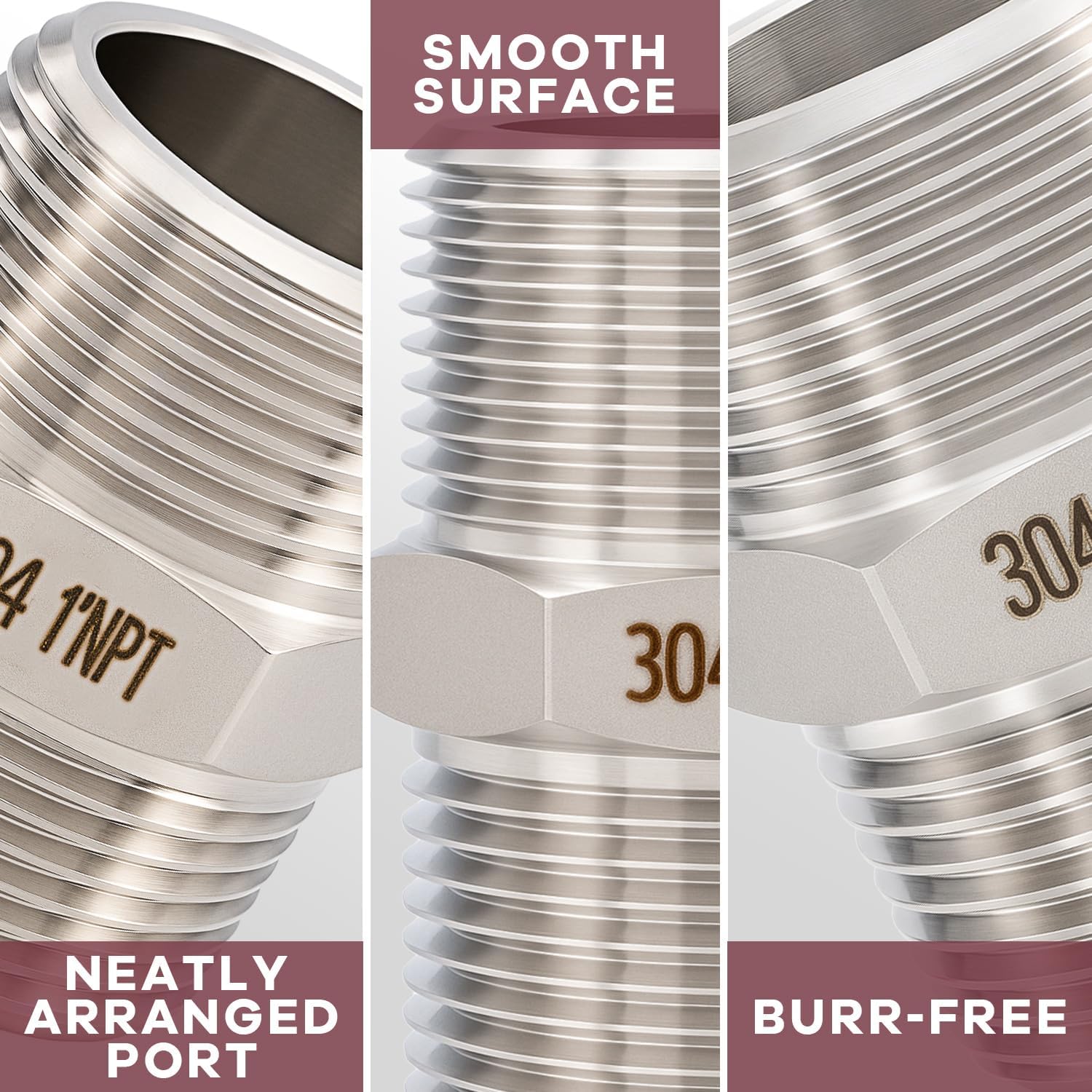 2pcs 1" Male Hex Nipple Pipe Fittings, 304 Stainless Steel 1 inch NPT Threaded Pipe Adapter Fittings Equal Nipples Connectors, Male Straight Connector Pipe Fitting