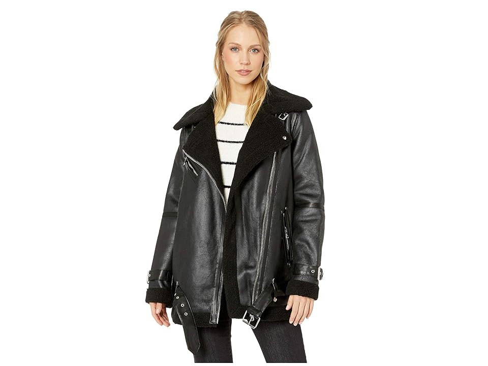 

Avec Les Filles Oversized Crackle Sherpa Biker (Black/Black) Women's Coat