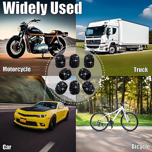 Vista 131 de 4 tapas de válvula de vástago de neumático con diamantes de cristal brillante, a prueba de polvo, tapas universales para válvulas de neumáticos