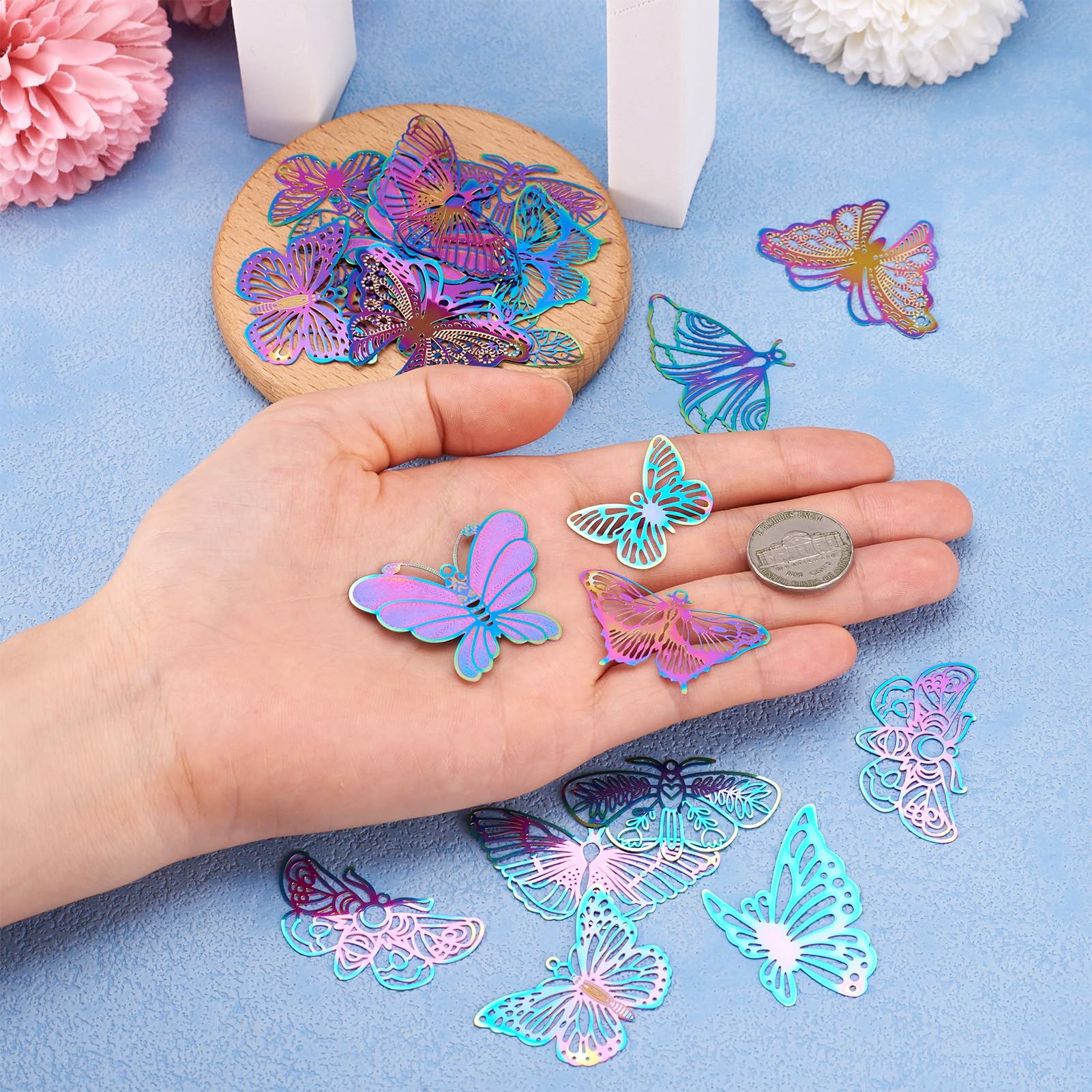 Bestewelry 22Pcs 11 Styles 201 Stainless Steel Butterfly Charms Pendants Rainbow Color Butterfly Filigree Etched Metal Embellishments for DIY Necklace Earrings Jewelry Making - Image 4