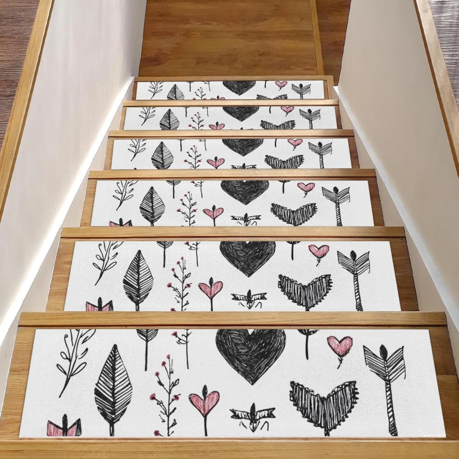 Self Adhesive Residue Free Machine Washable Reusable Stair Treads Non Slip Steps Arrows Heart (1) Stair Runner Indoor – 15 Pack 30″X8″ Anti Slip Mats