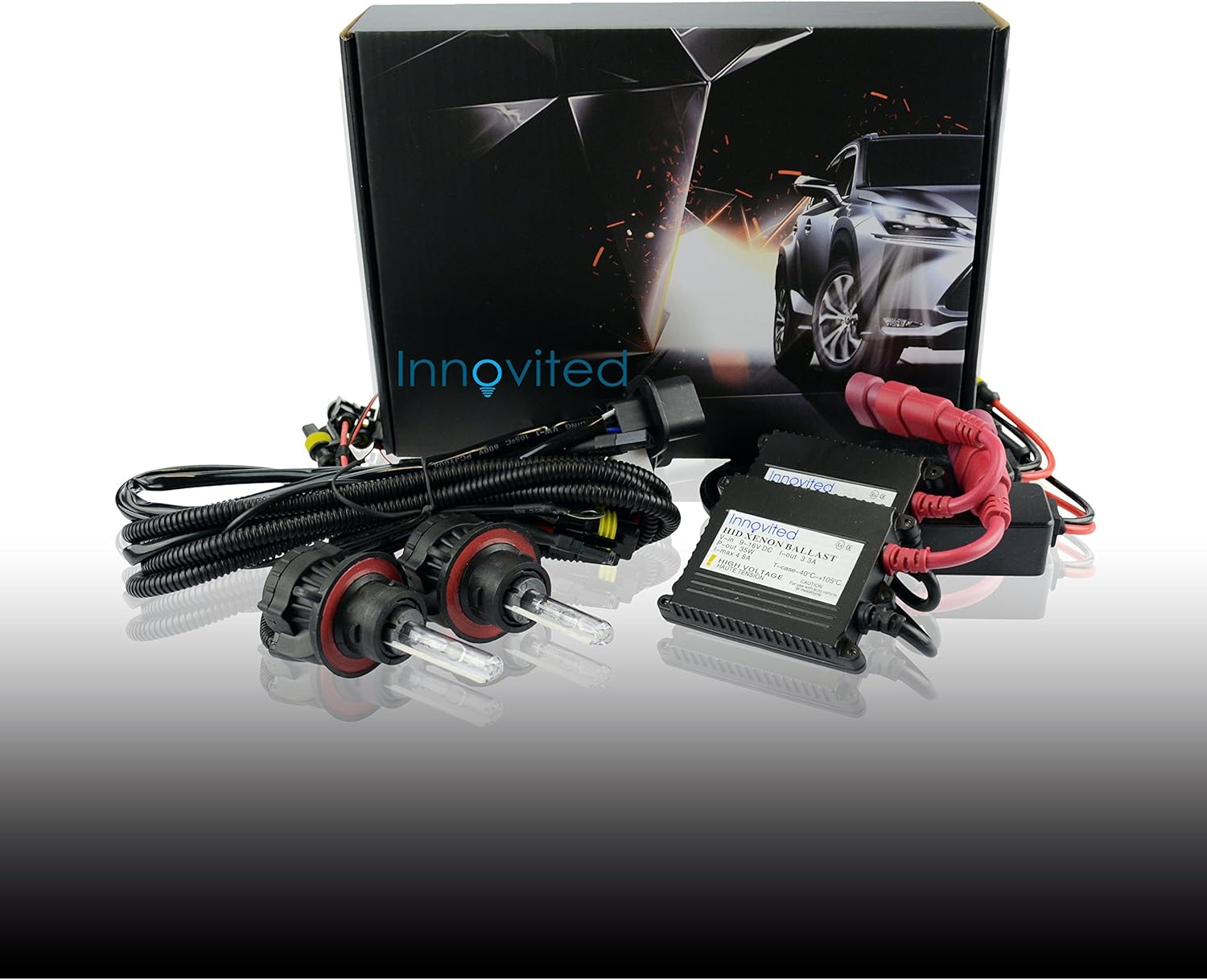 Innovited 35W DC Slim Digital Ballast x 1 Pair with HID Xenon Bulb x 1 Pair Bundle - H13-3 9008-8000K Bi xenon HI/LO - Ice Blue
